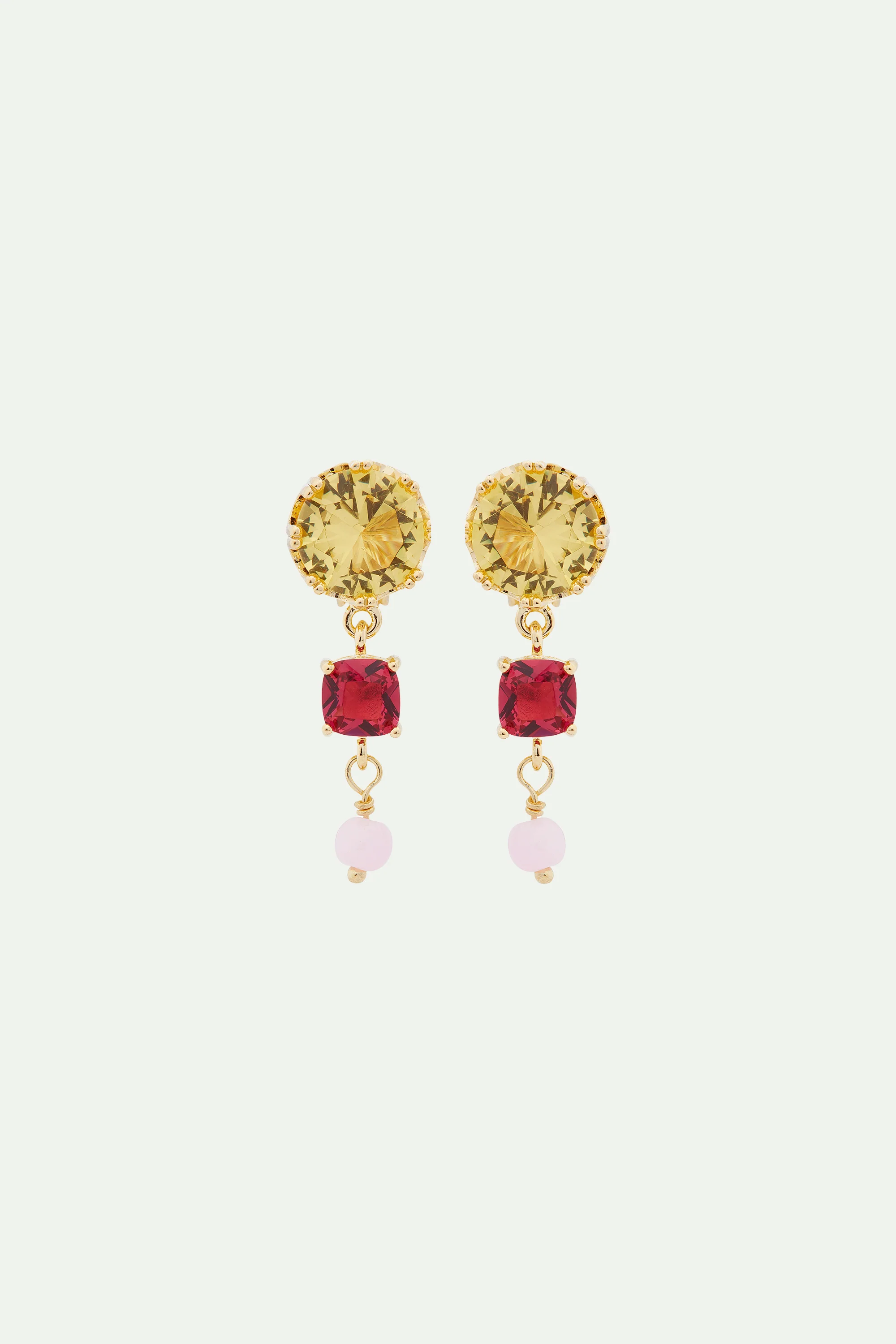 Boucles d'oreilles tiges pierres rondes et carrée