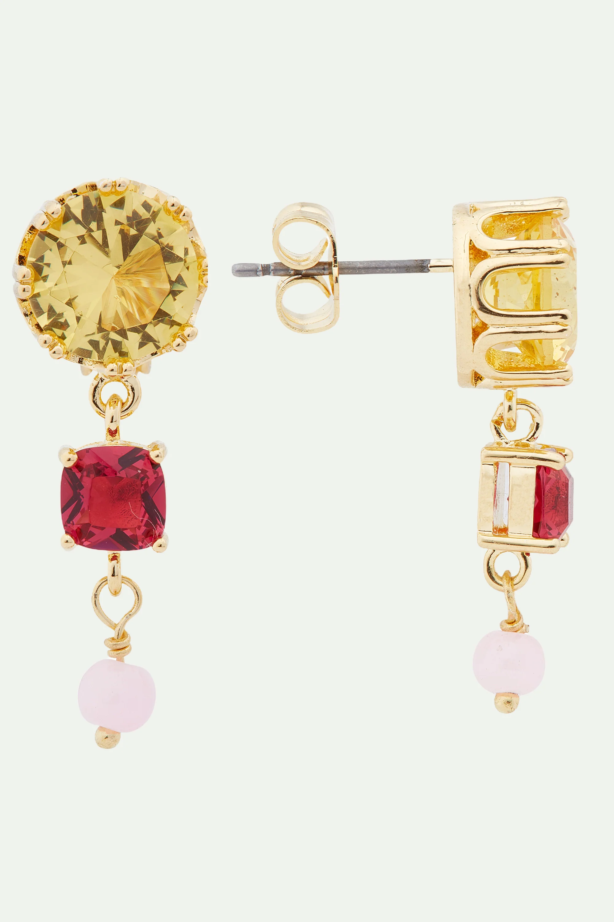 Boucles d'oreilles tiges pierres rondes et carrée - Image 2