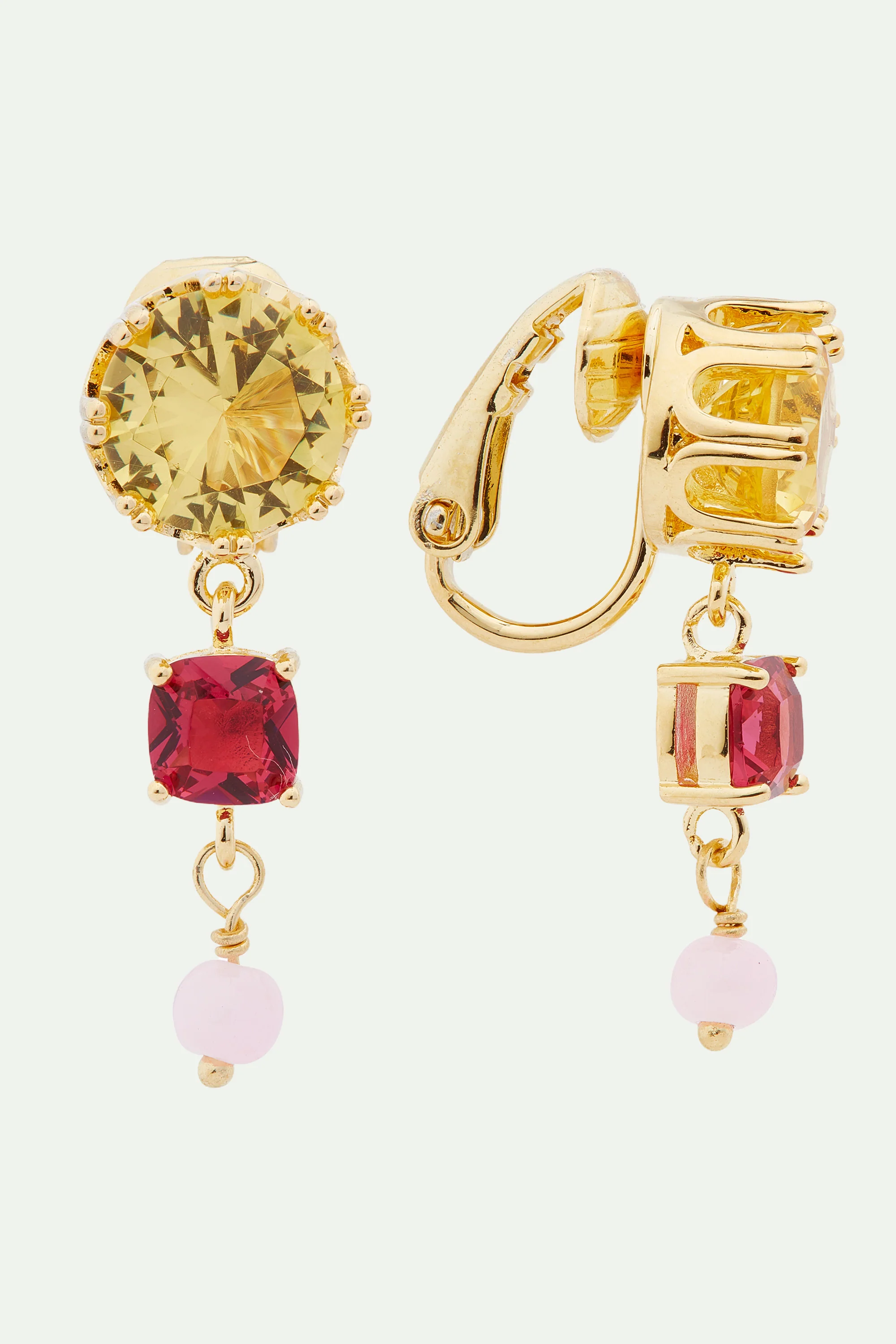 Boucles d'oreilles tiges pierres rondes et carrée - Image 4
