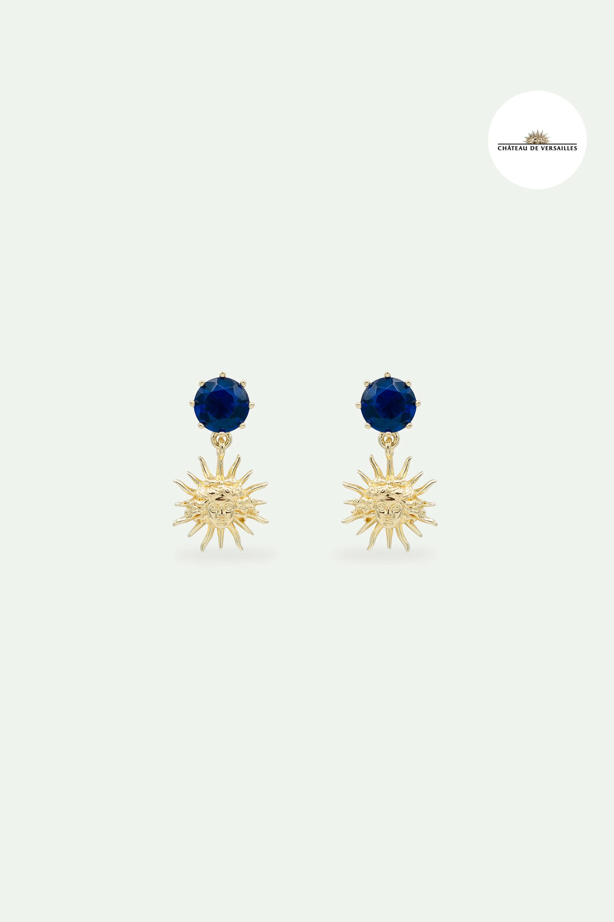 Boucles d'oreilles tiges roi soleil doré et pierre ronde bleue