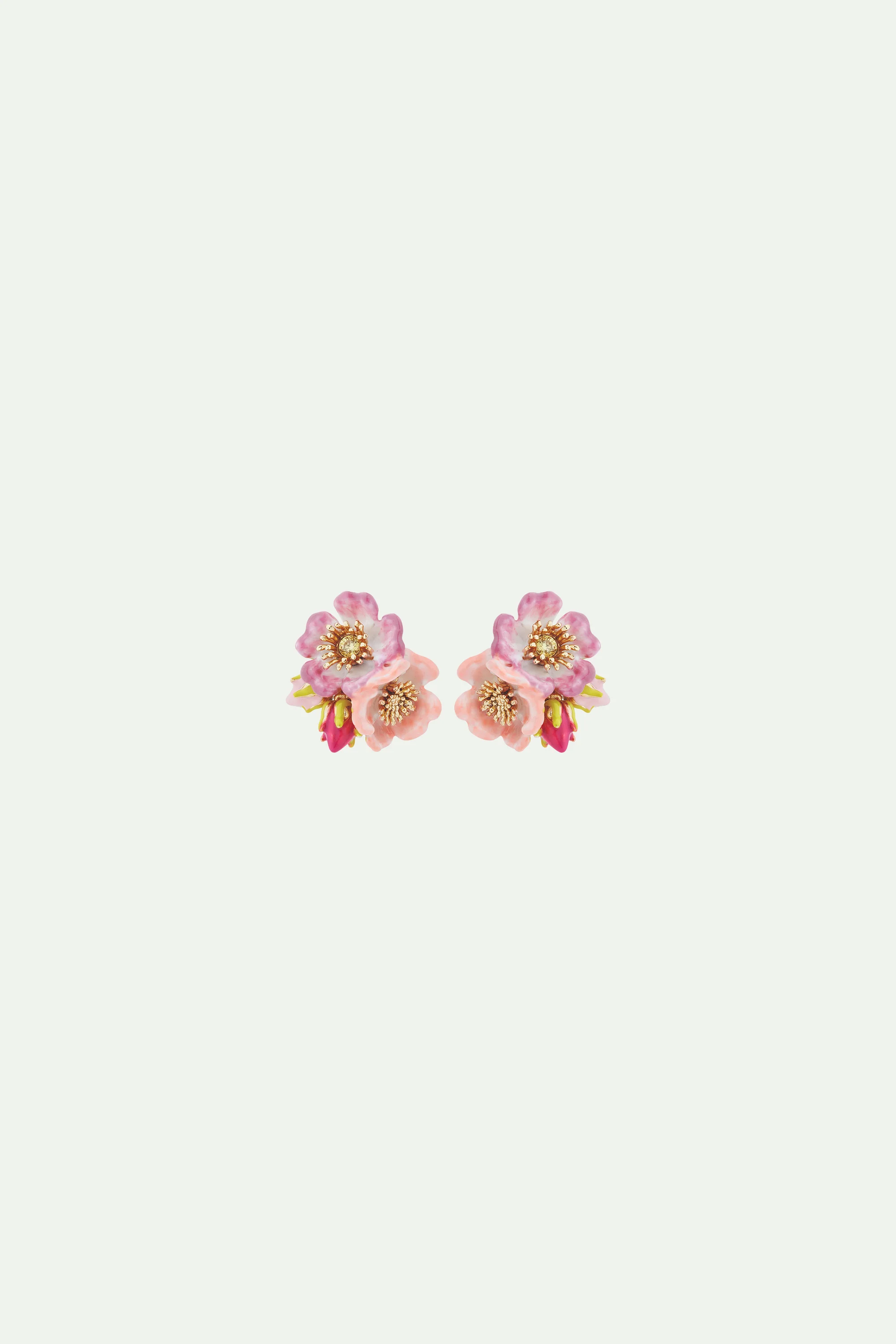 Boucles d'oreilles tiges roses d'églantier et cristal jaune