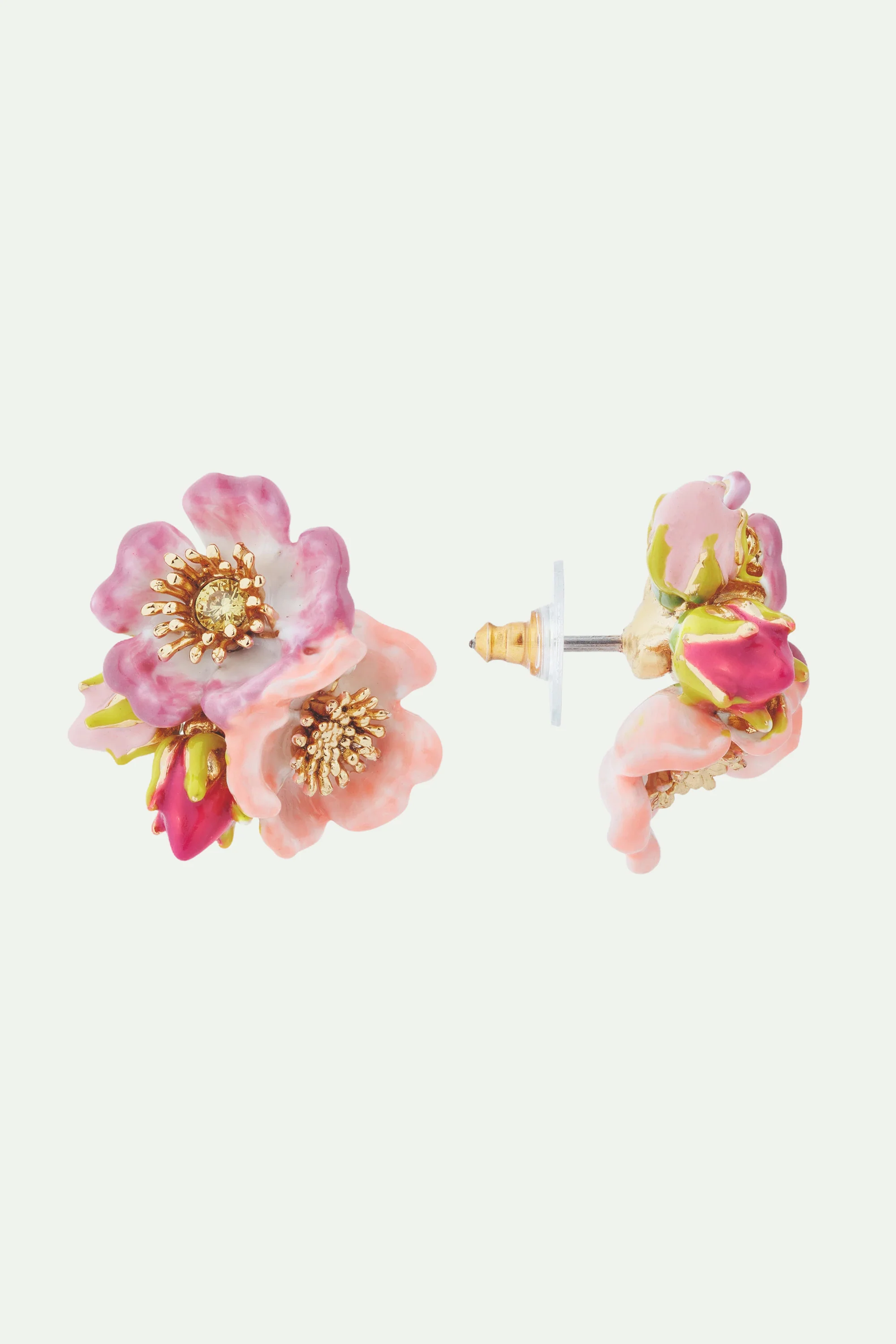 Boucles d'oreilles tiges roses d'églantier et cristal jaune - Image 2