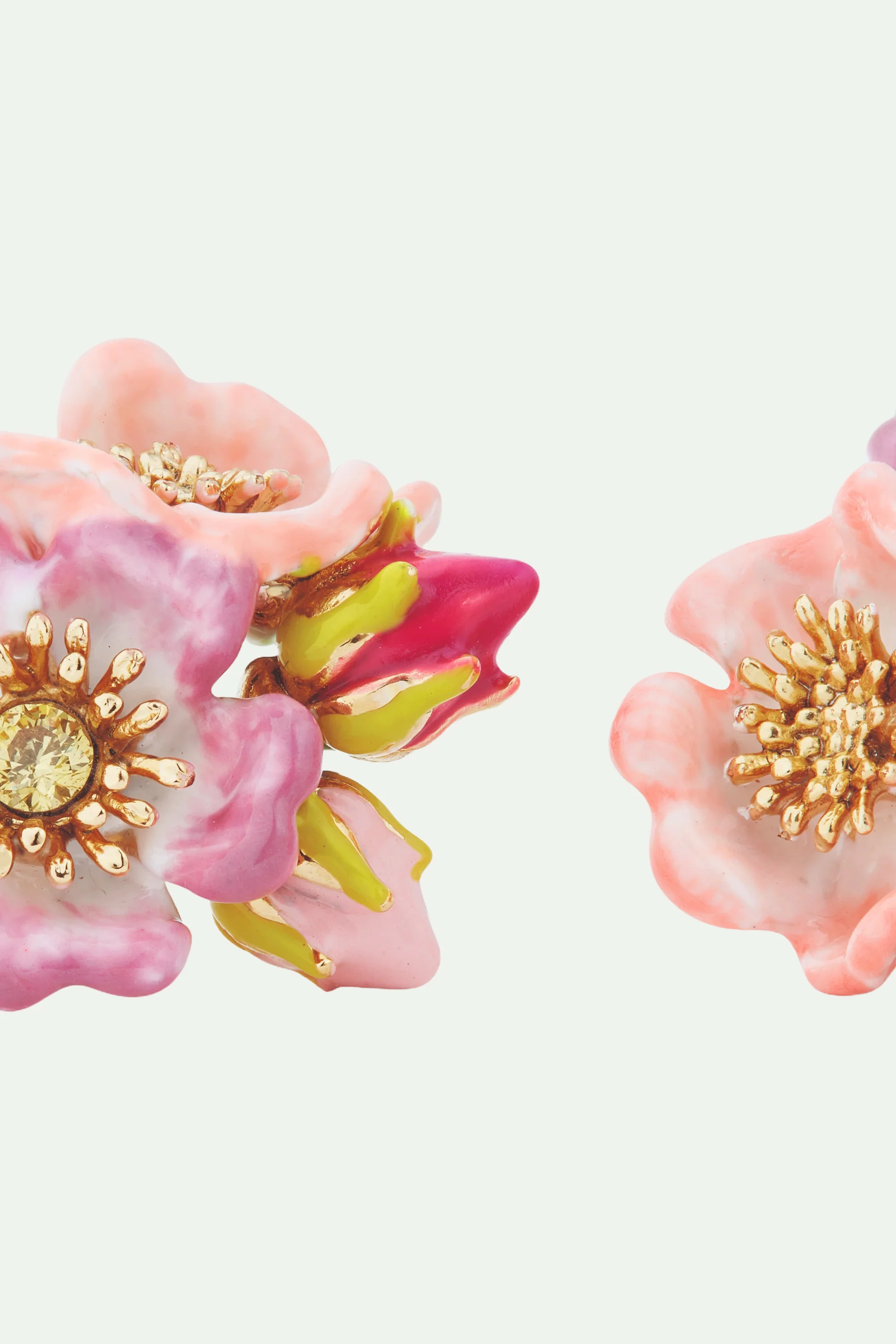 Boucles d'oreilles tiges roses d'églantier et cristal jaune - Image 3