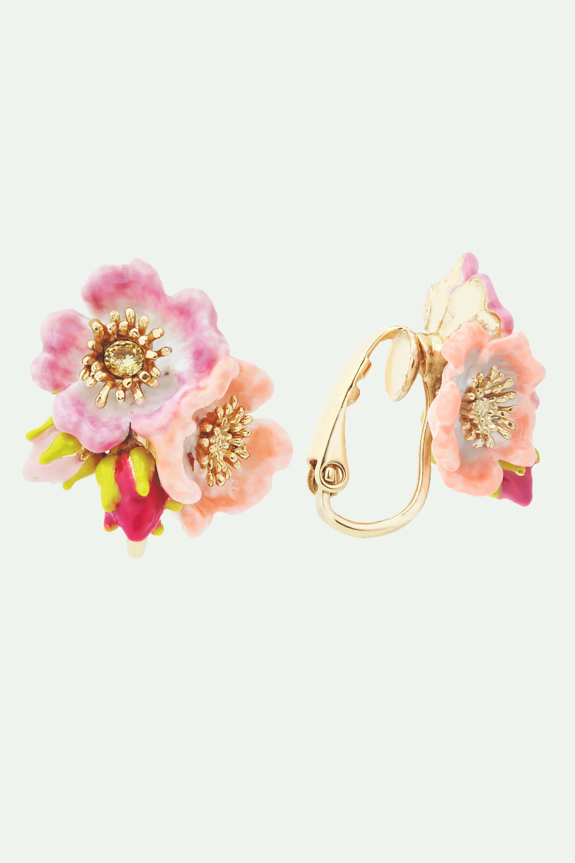 Boucles d'oreilles tiges roses d'églantier et cristal jaune - Image 4