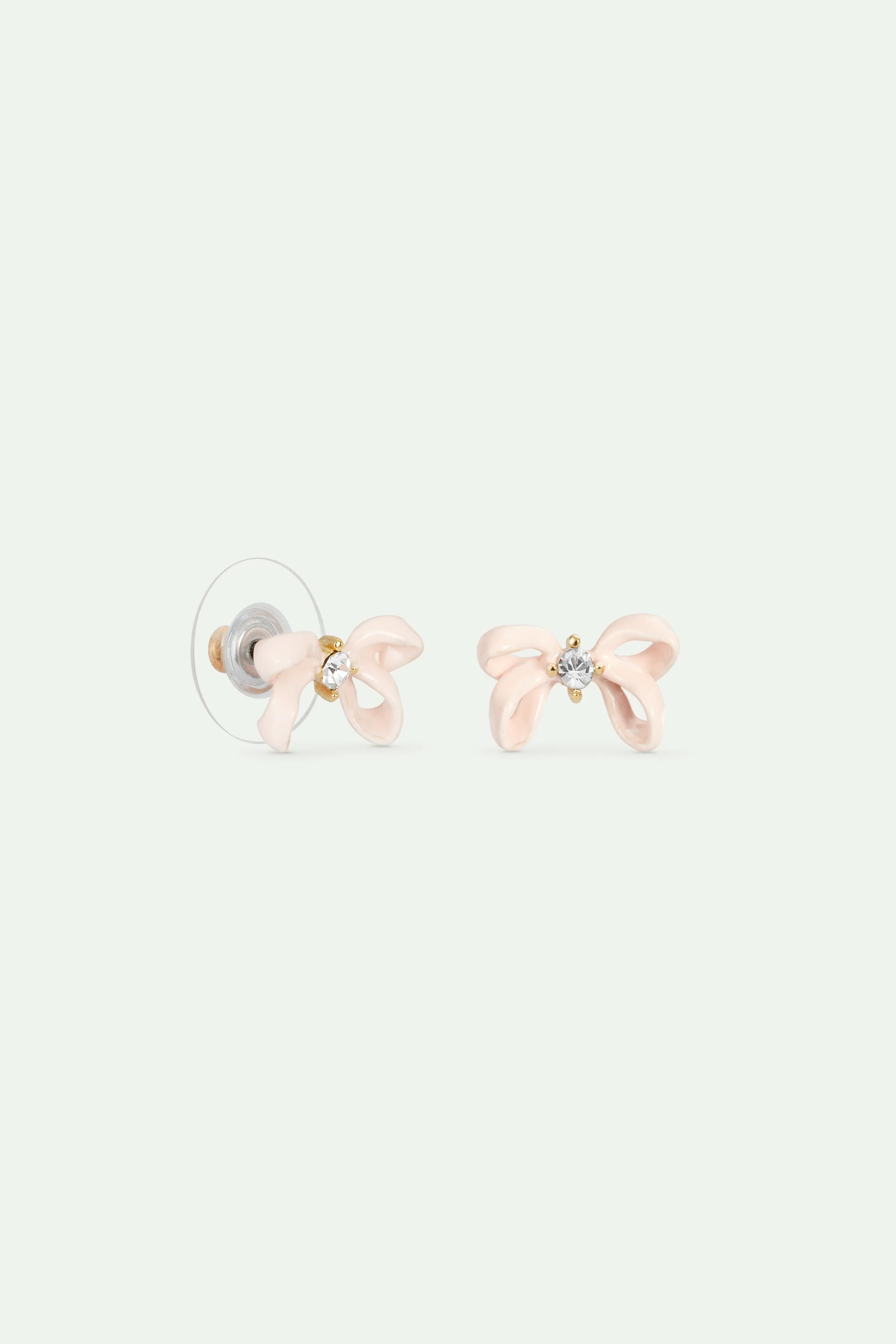 Boucles d'oreilles tiges ruban rose et cristal facetté - Image 3