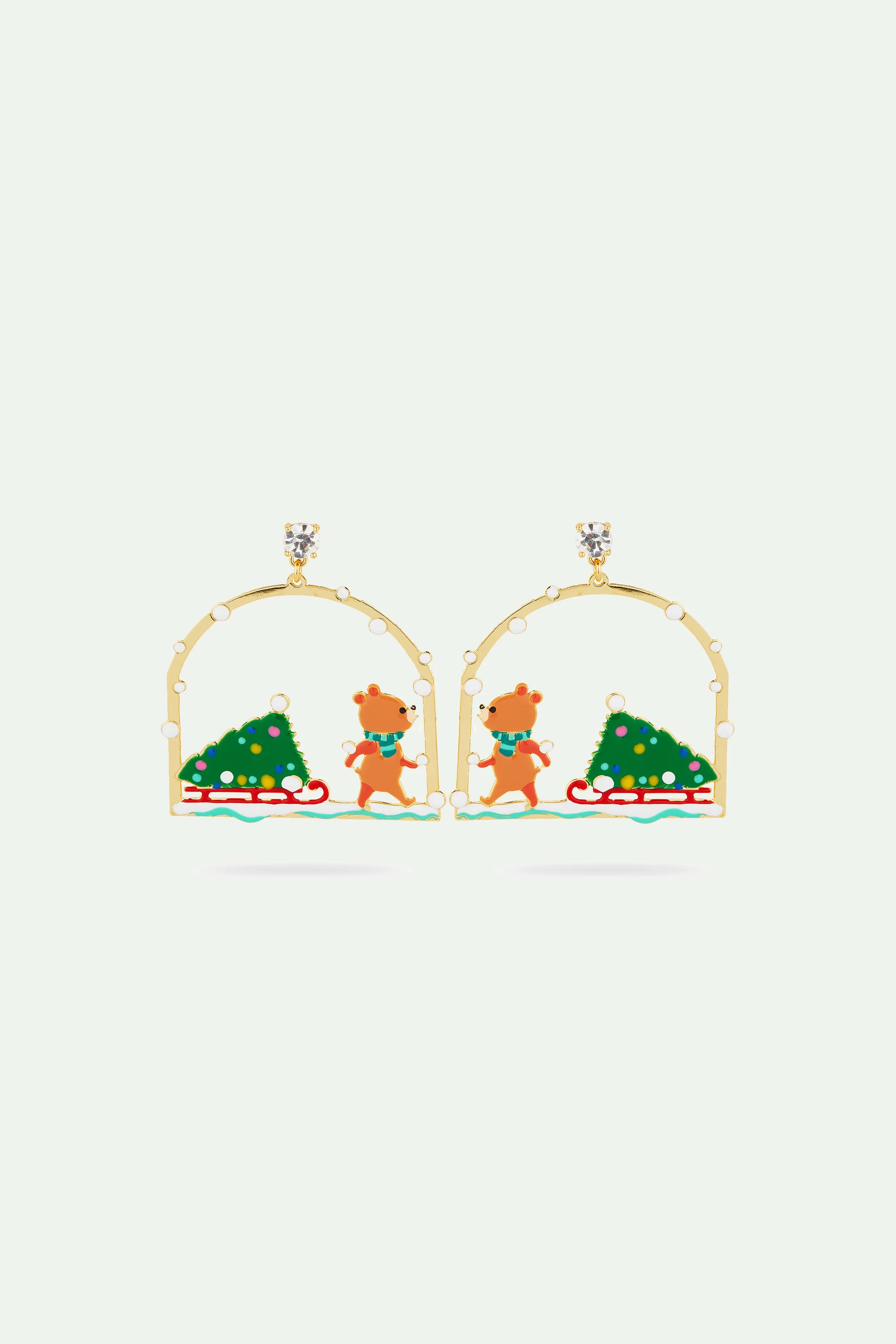 Boucles d'Oreilles Tiges Sapin de Noël et Ourson