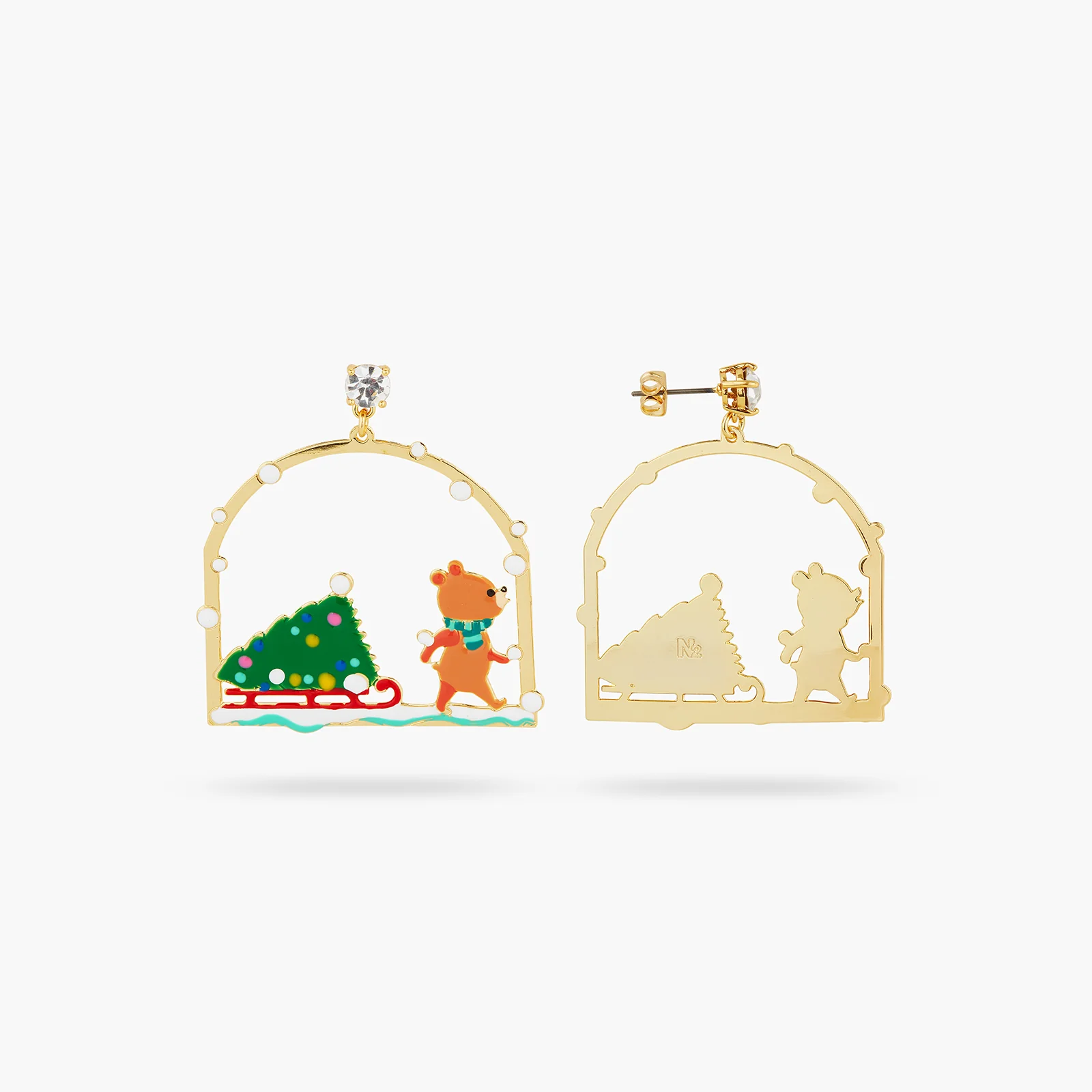 Boucles d'Oreilles Tiges Sapin de Noël et Ourson - Image 2