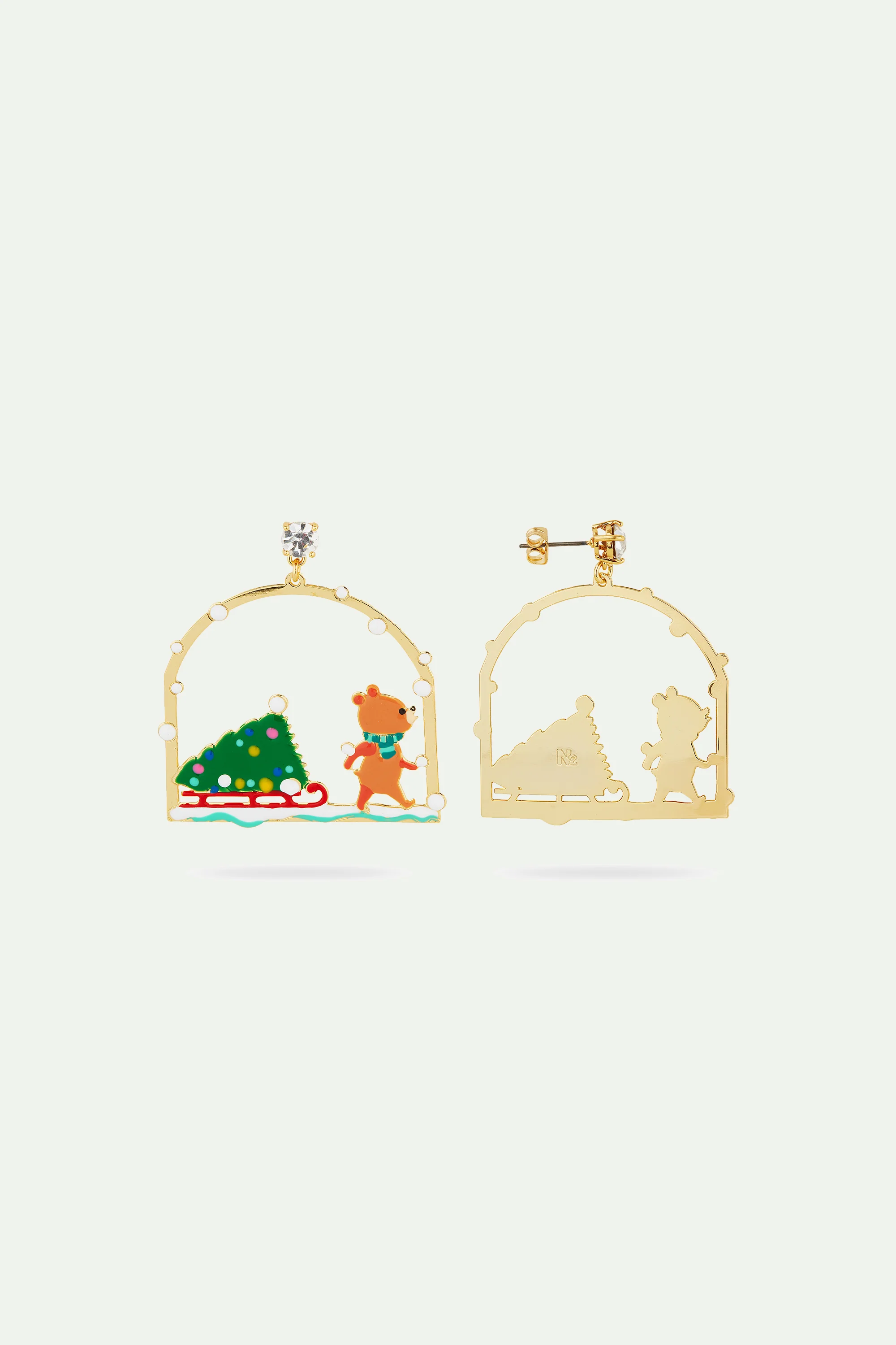 Boucles d'Oreilles Tiges Sapin de Noël et Ourson - Image 3