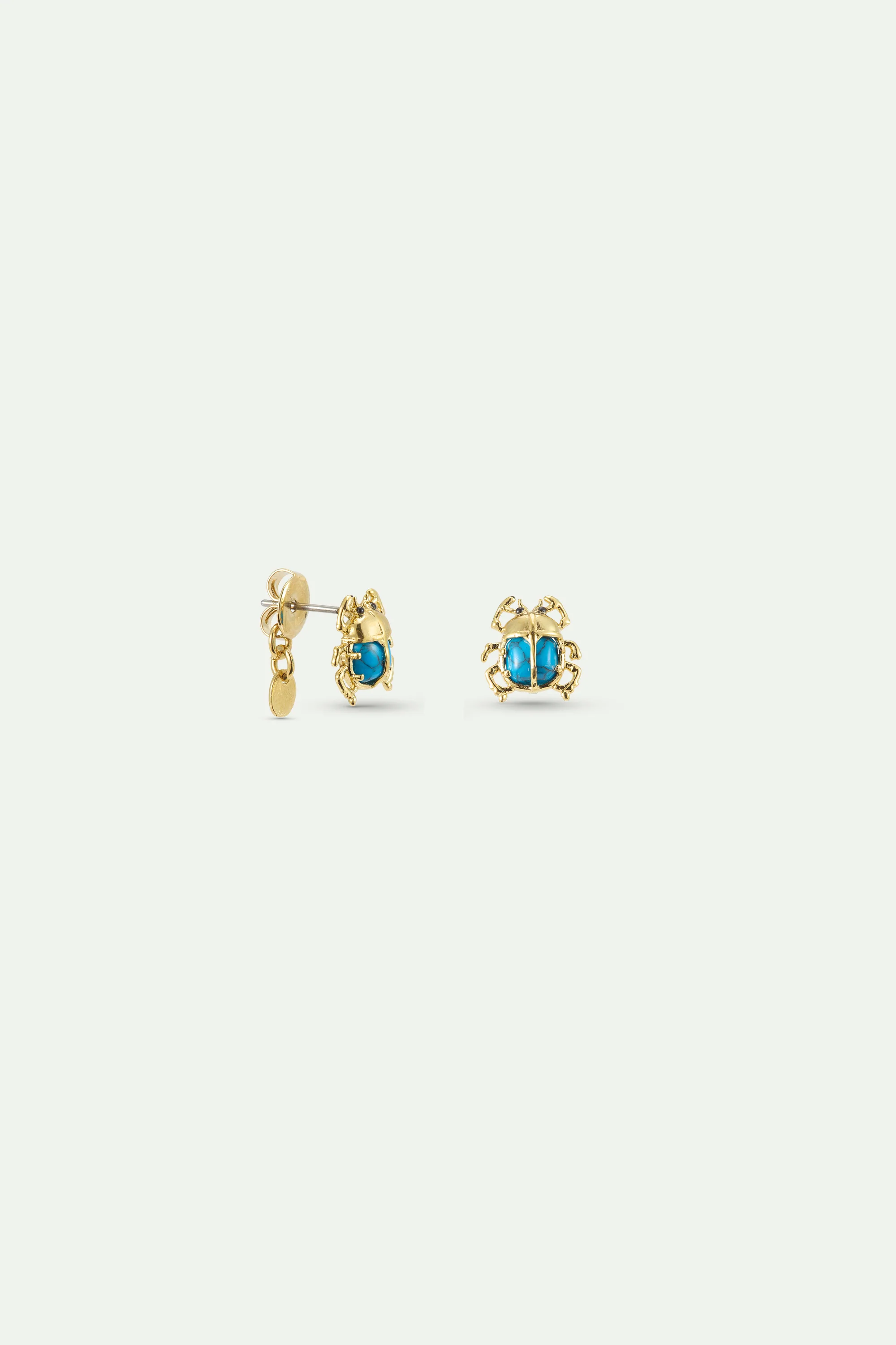 Boucles d'oreilles tiges Scarabée turquoise et doré - Image 2