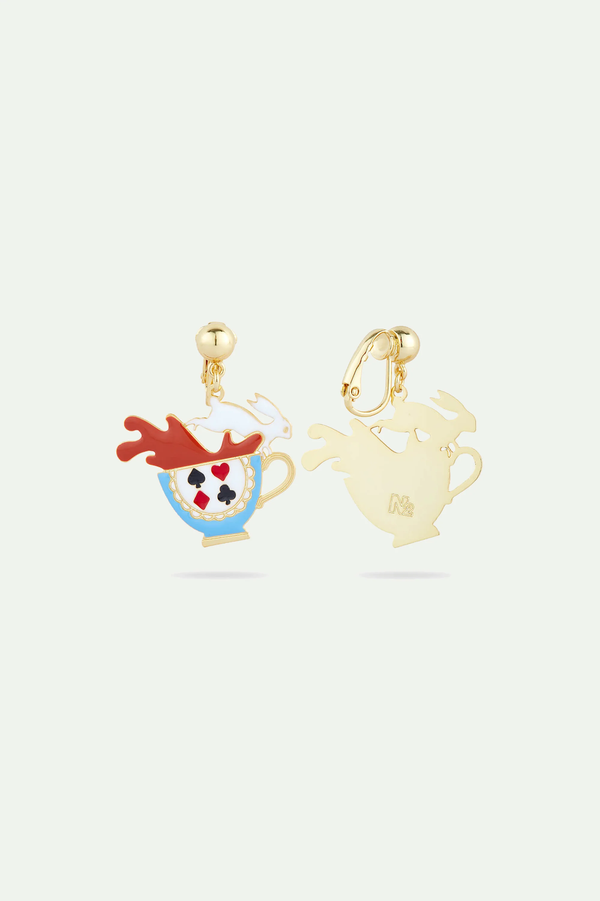 Boucles d'oreilles tiges tasse de thé et lapin blanc - Image 3