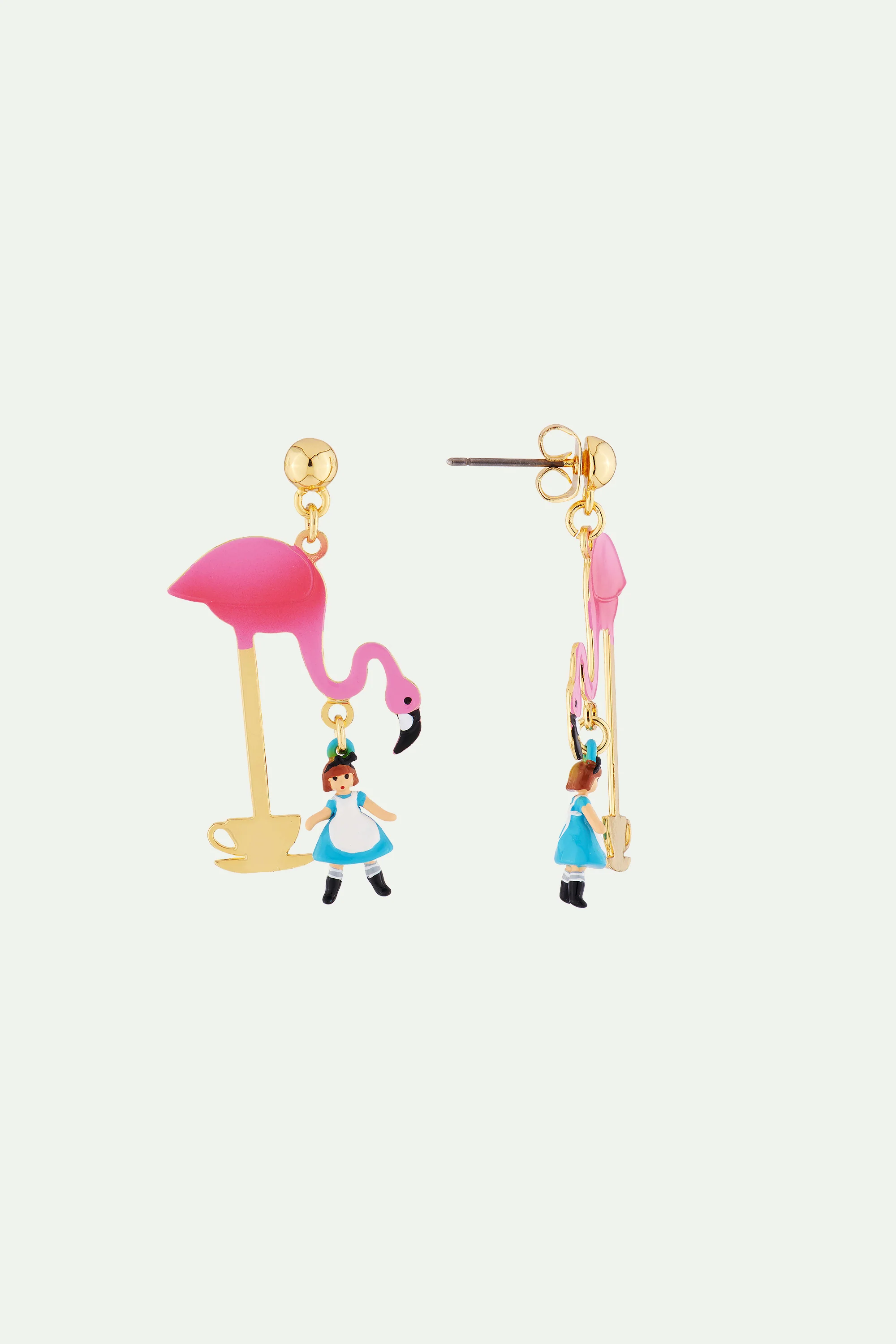 Boucles d'oreilles tiges teatime alice et flamant rose - Image 2