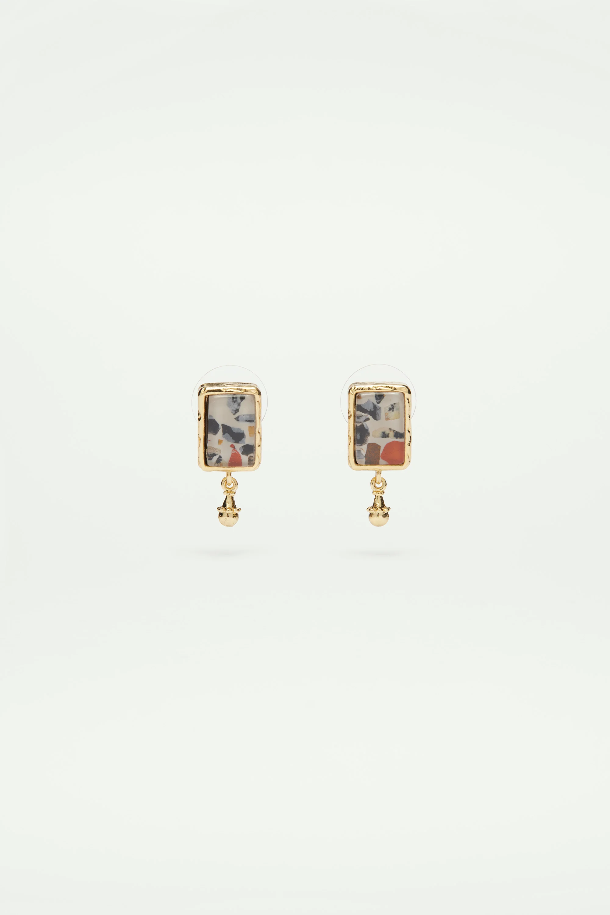 Boucles d'oreilles tiges terrazzo et perle dorée