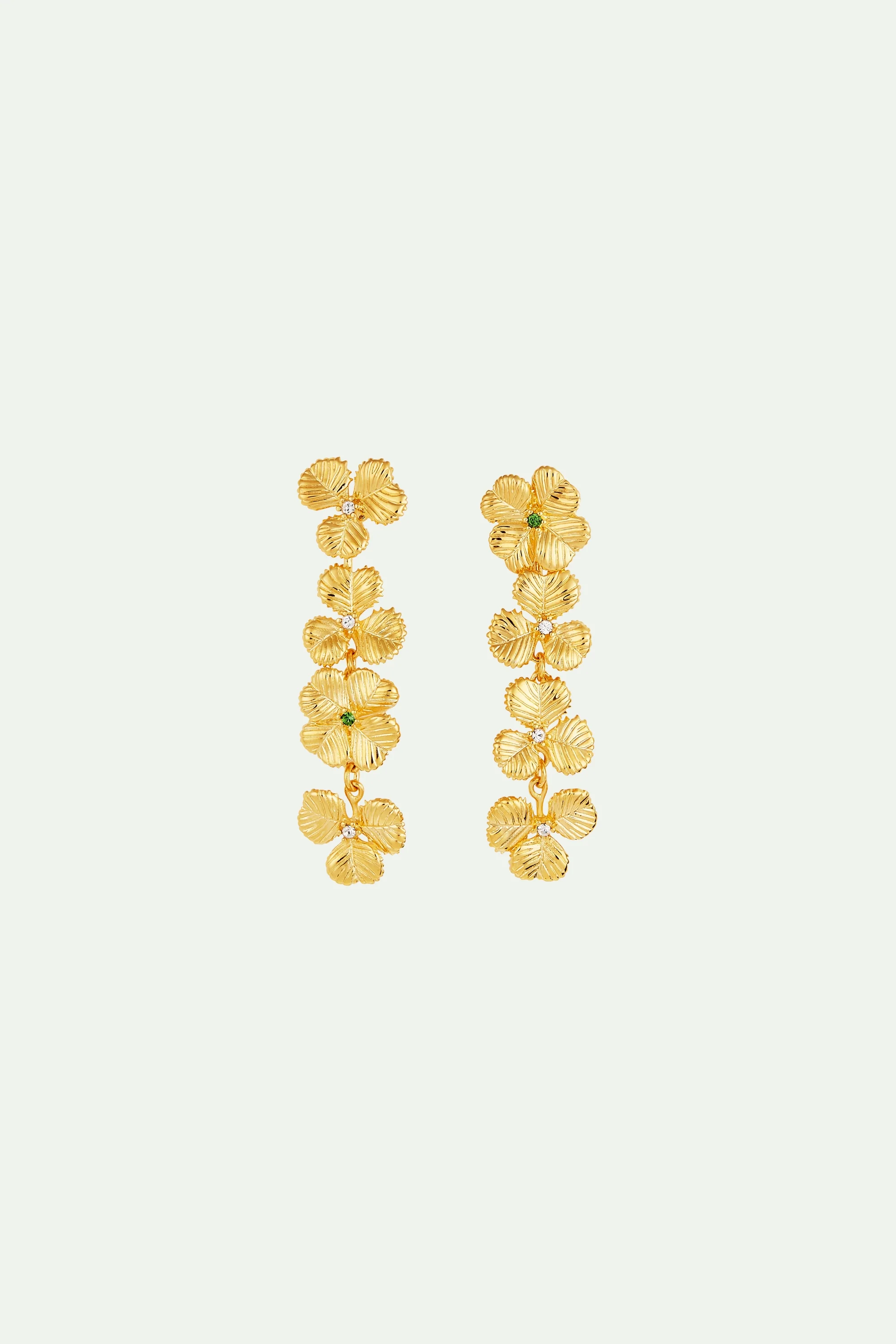 Boucles d'oreilles tiges trèfles et cristaux