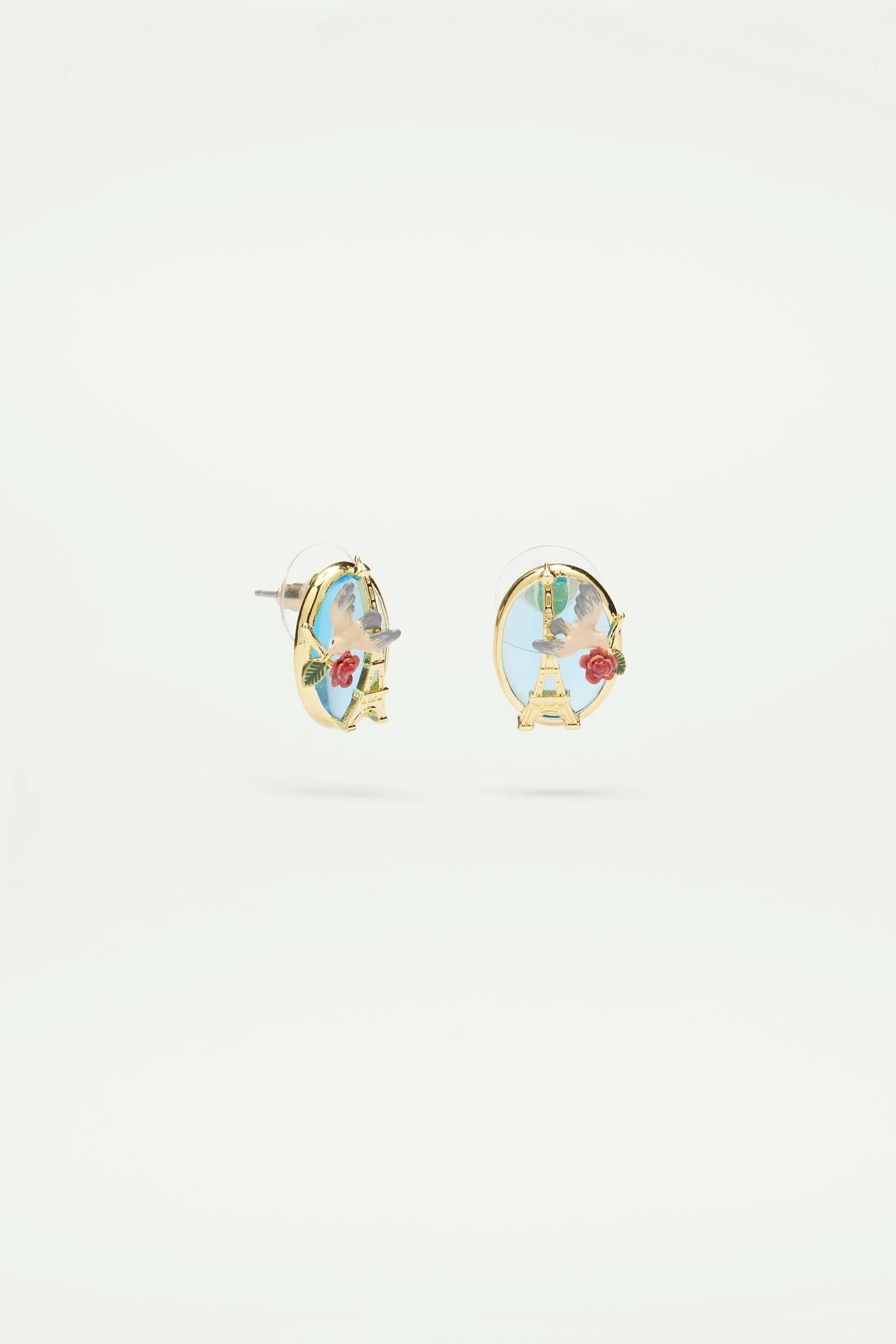Boucles d'oreilles Tour Eiffel, moineau et rose - Image 3