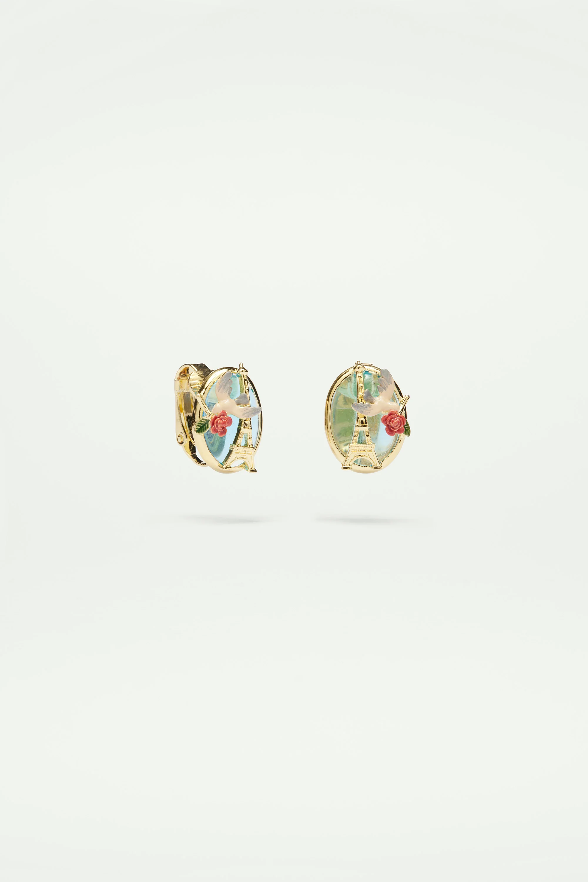 Boucles d'oreilles Tour Eiffel, moineau et rose - Image 4