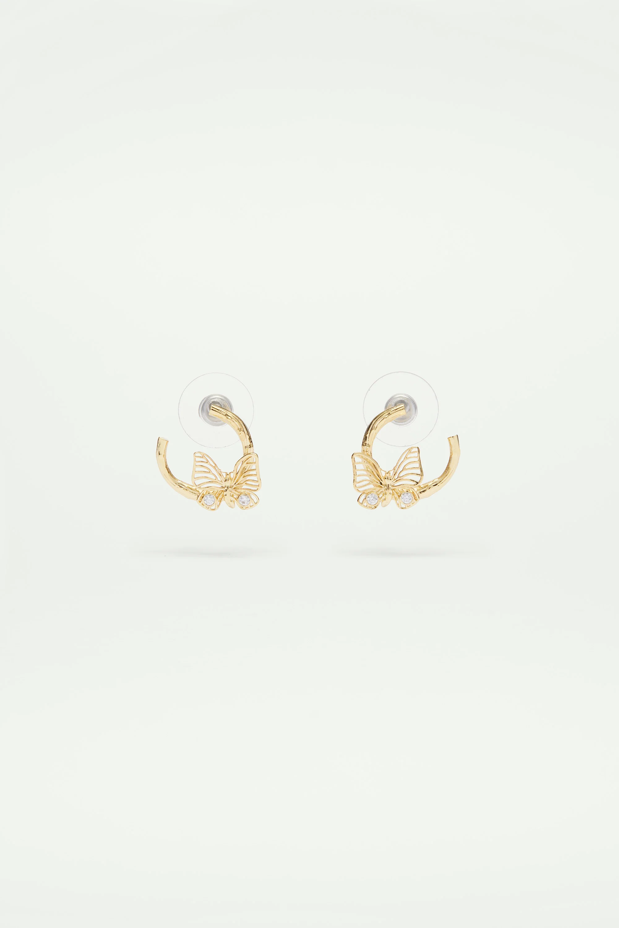 Boucles d'oreillles tiges papillons dorés et cristaux
