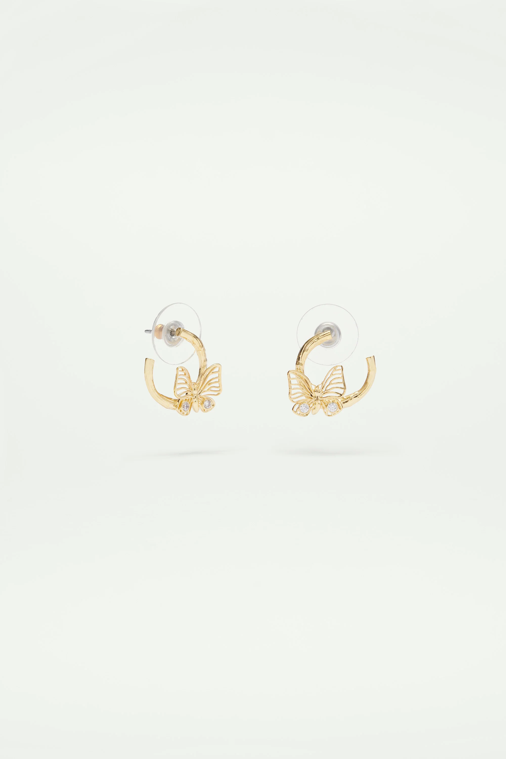 Boucles d'oreillles tiges papillons dorés et cristaux - Image 3