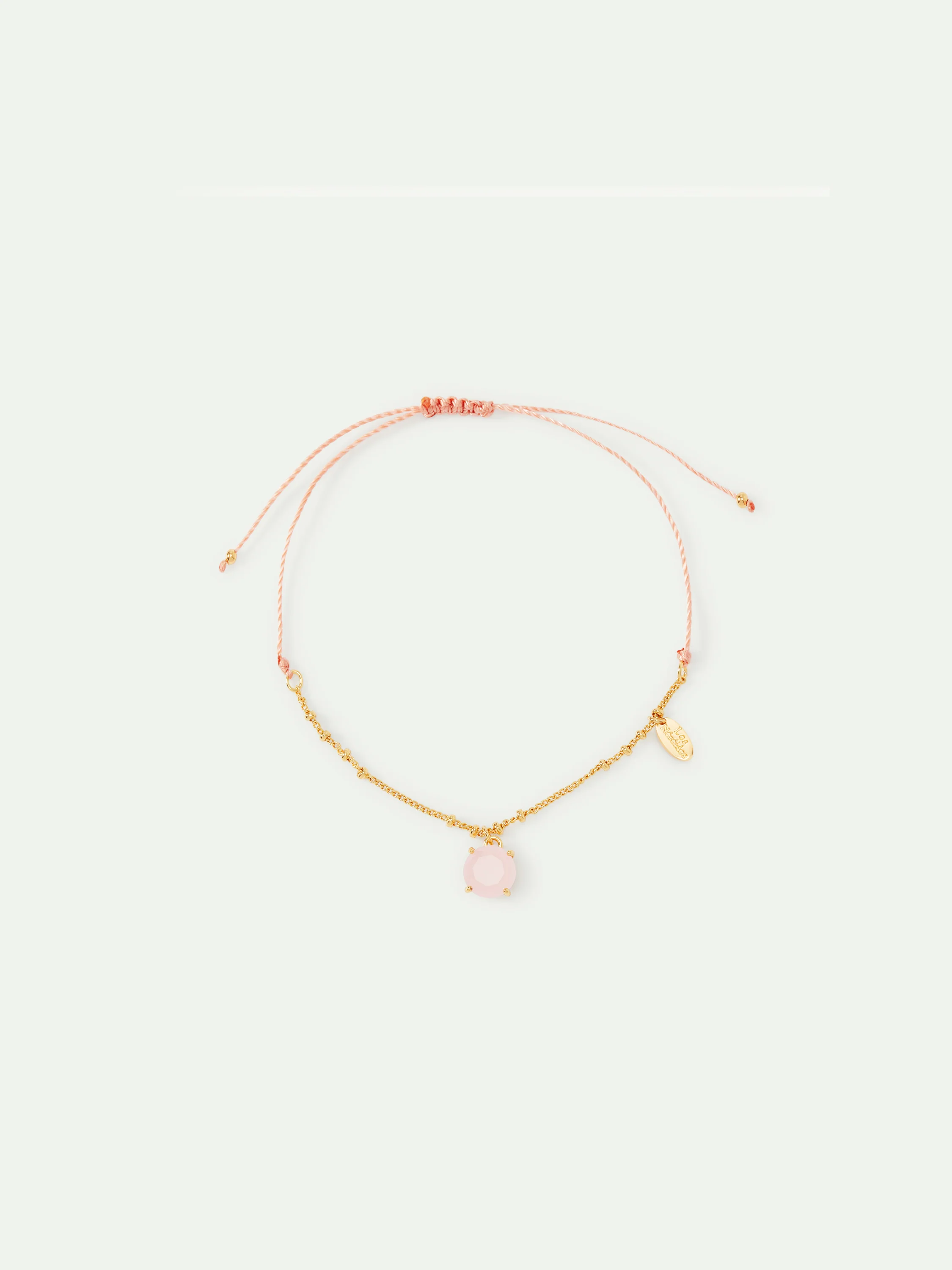 Bracelet 15.5-21cm pink silk w/ pink stone pendant