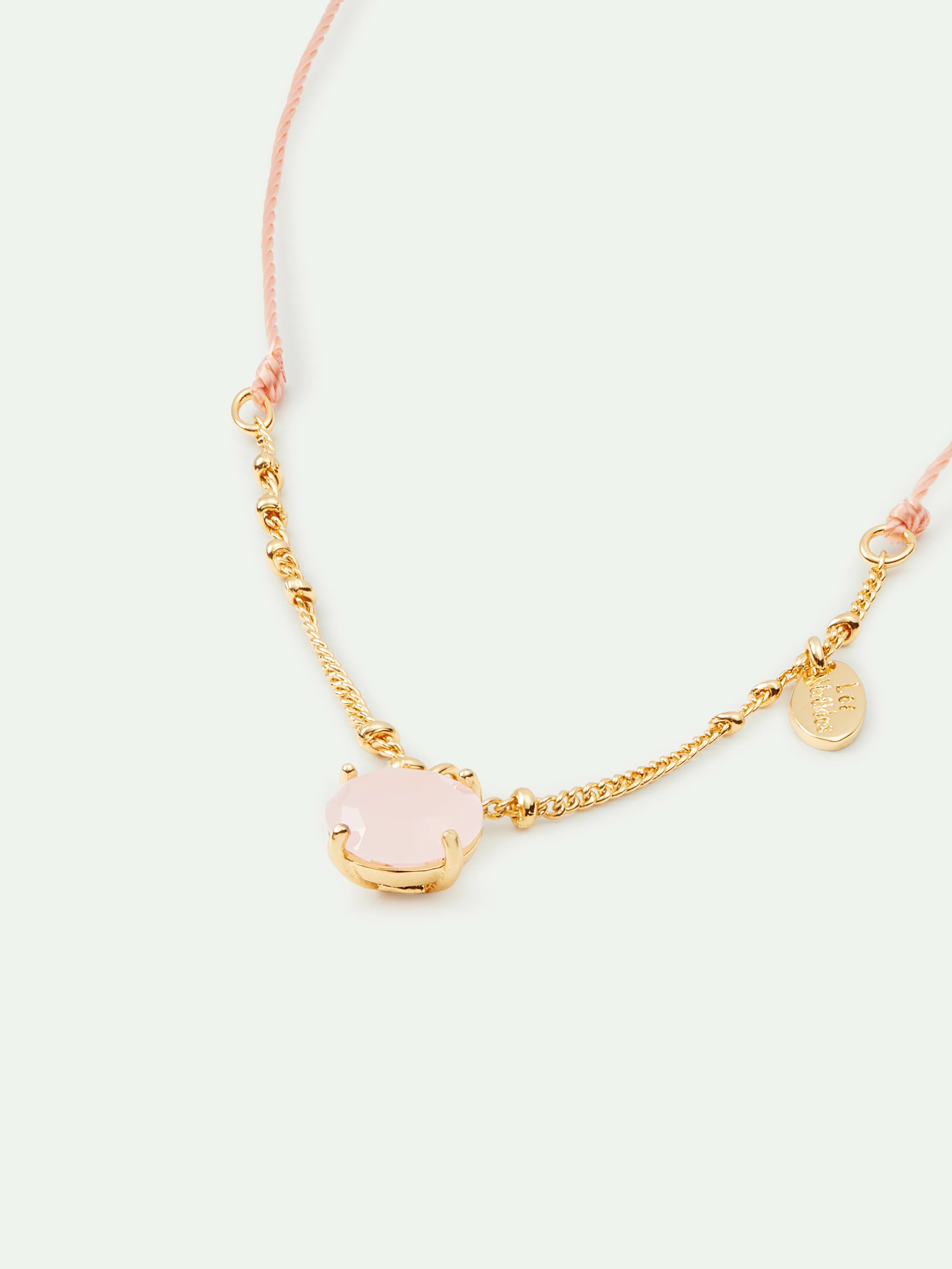 Bracelet 15.5-21cm pink silk w/ pink stone pendant - Image 2