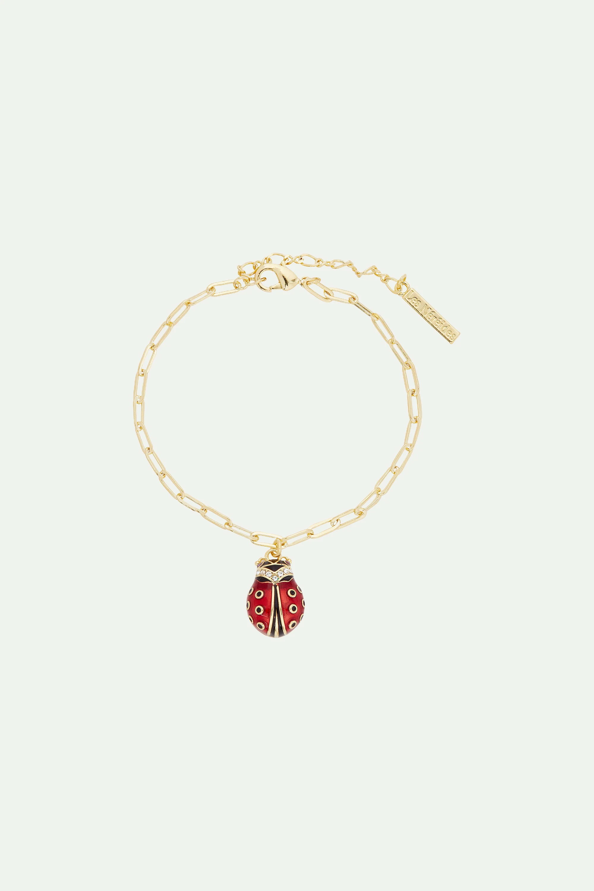 Bracelet chaîne rectangle coccinelle et cristaux facettés