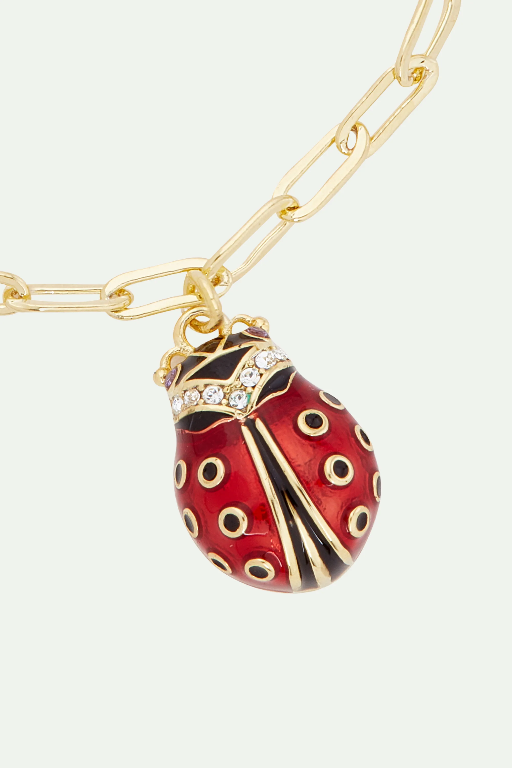 Bracelet chaîne rectangle coccinelle et cristaux facettés - Image 2