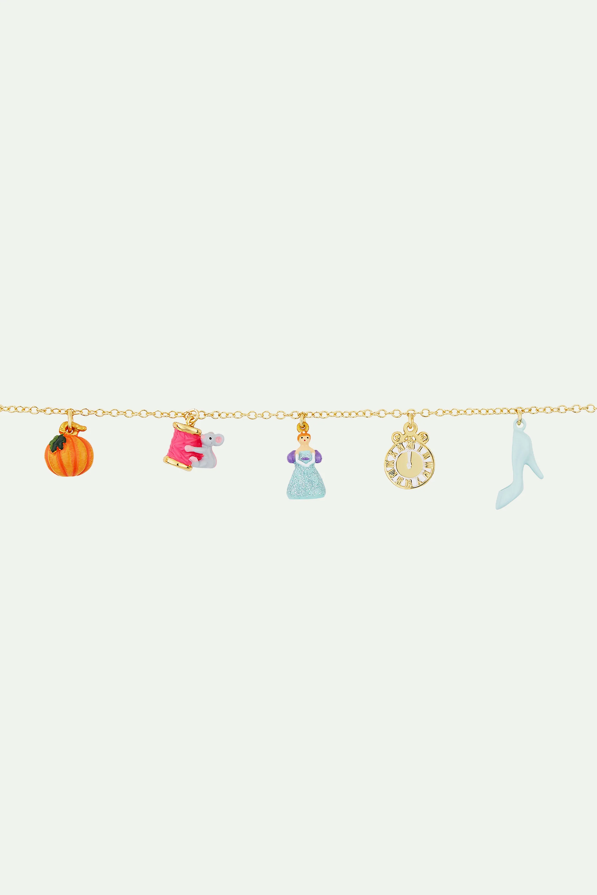 Bracelet charm's citrouille, bobine de fil et souris, cendrillon, horloge et soulier - Image 3