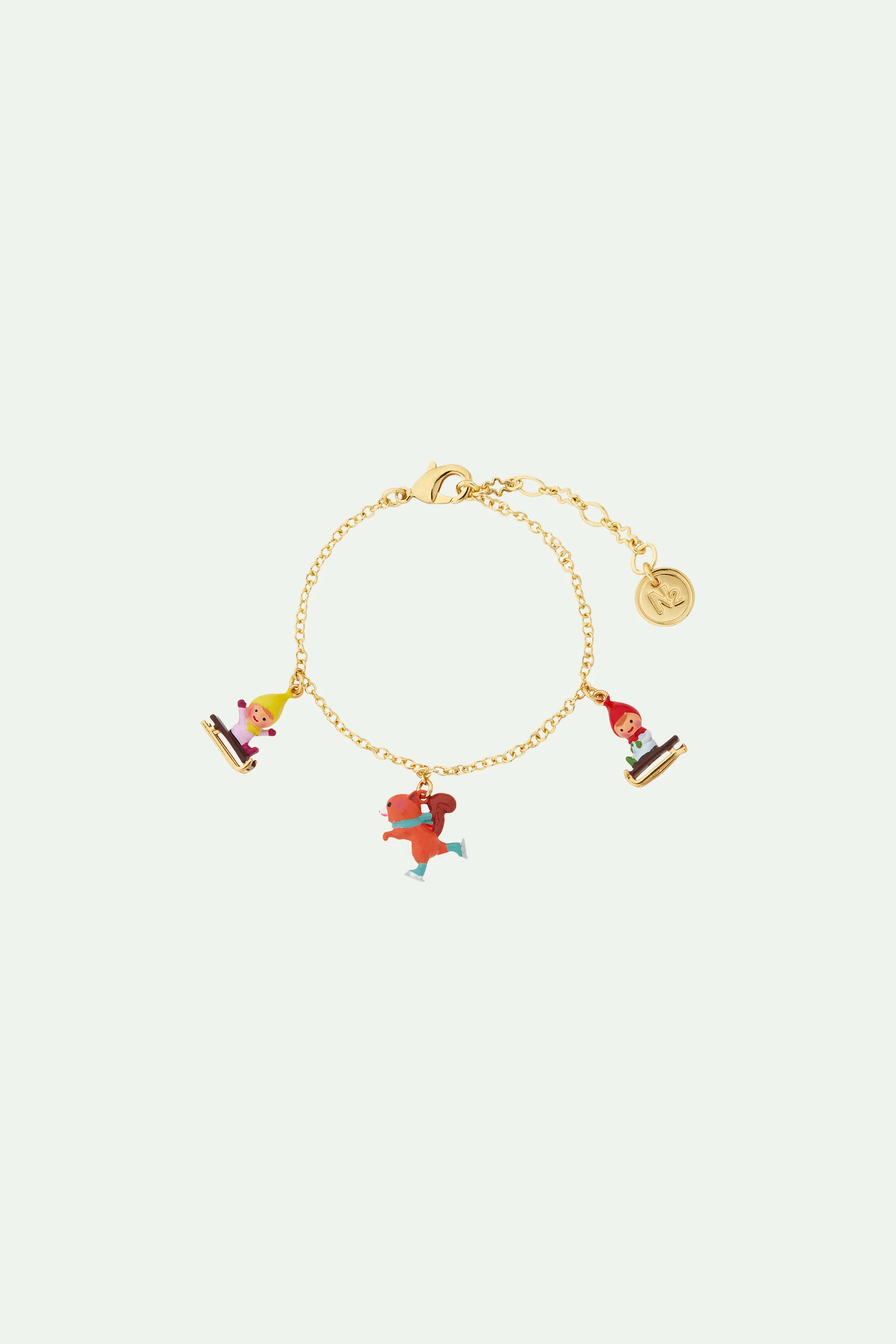 Bracelet charm's enfants nains en luge et écureuil