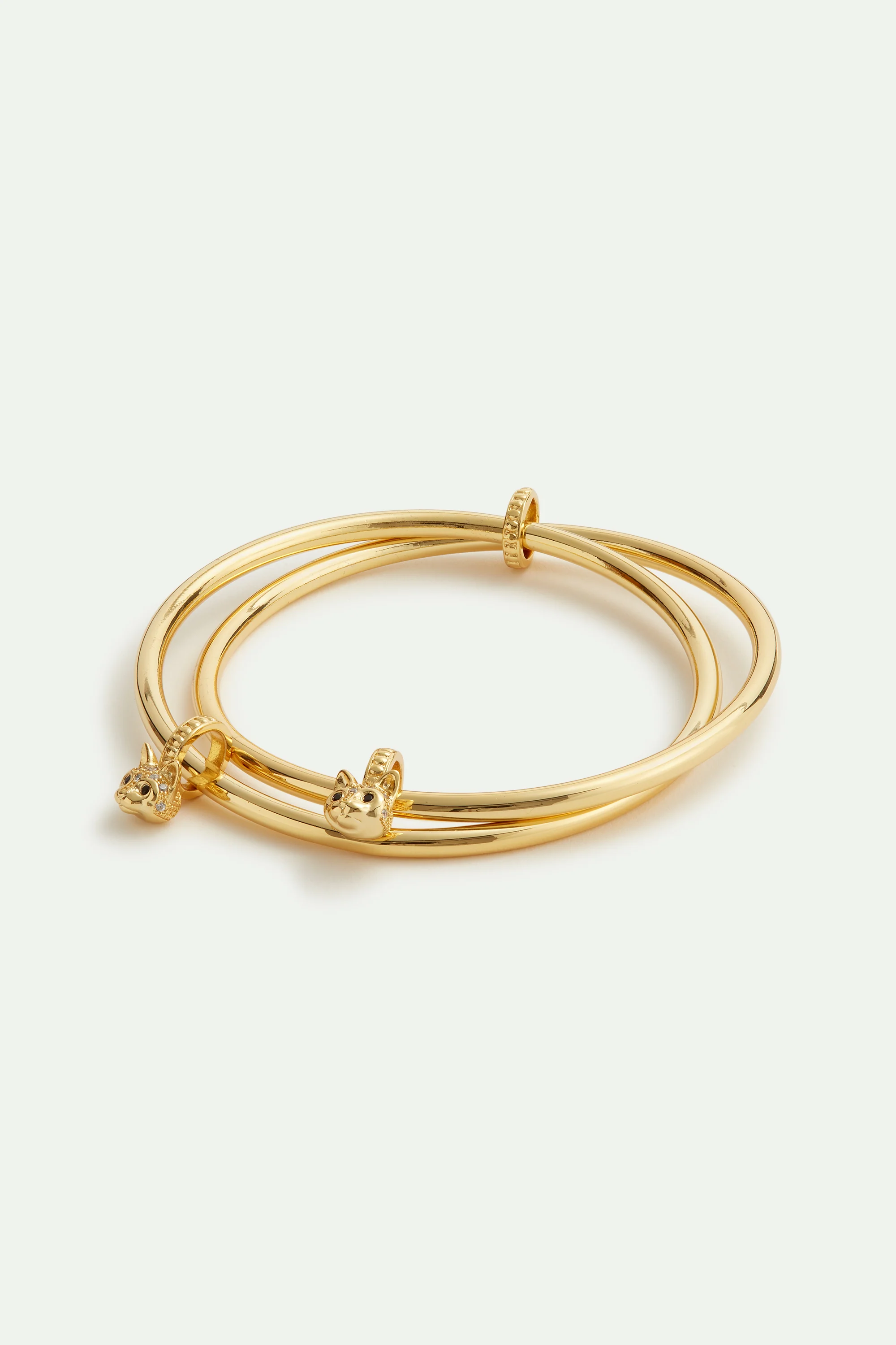 Bracelet double jonc doré tête de chat