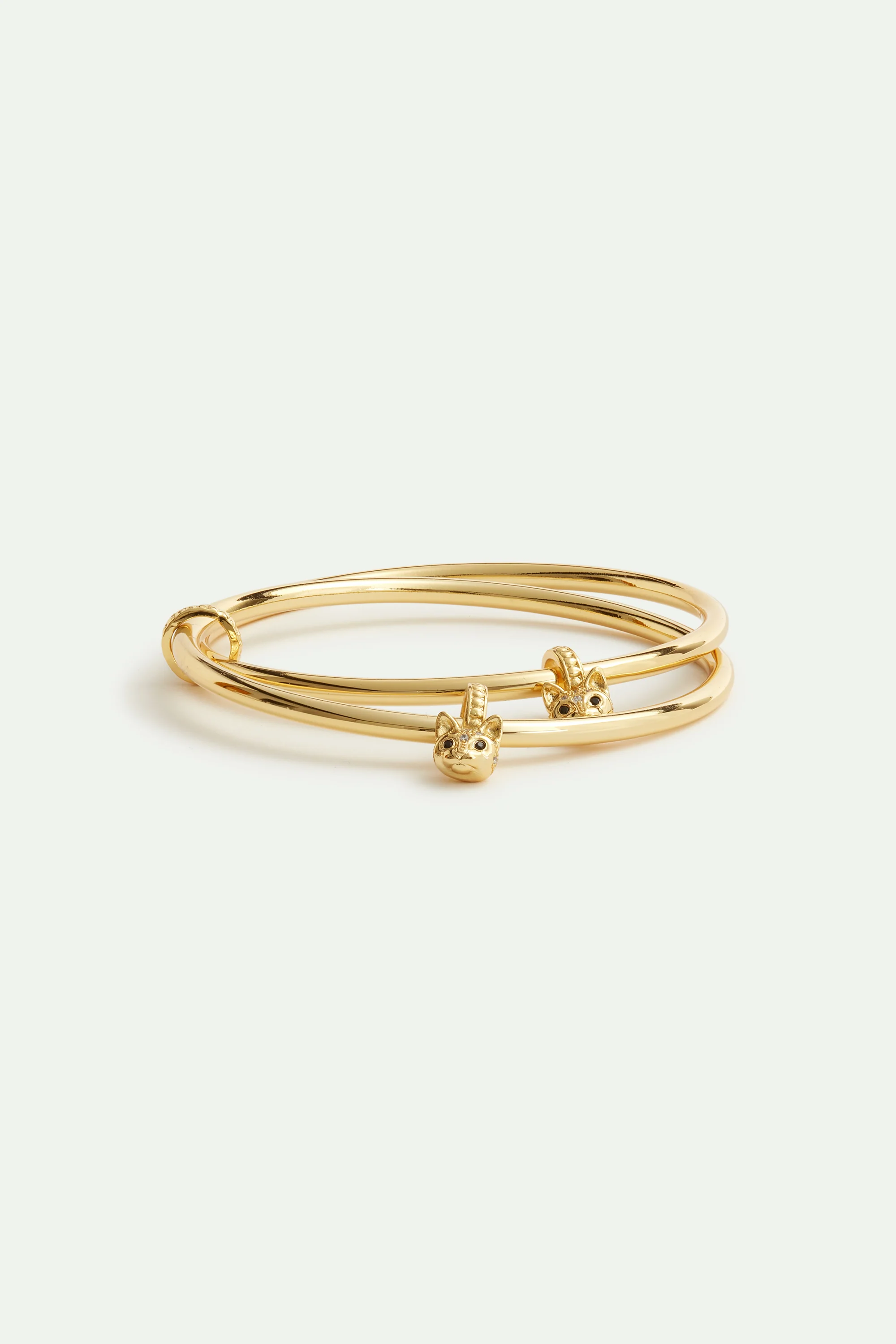 Bracelet double jonc doré tête de chat - Image 2