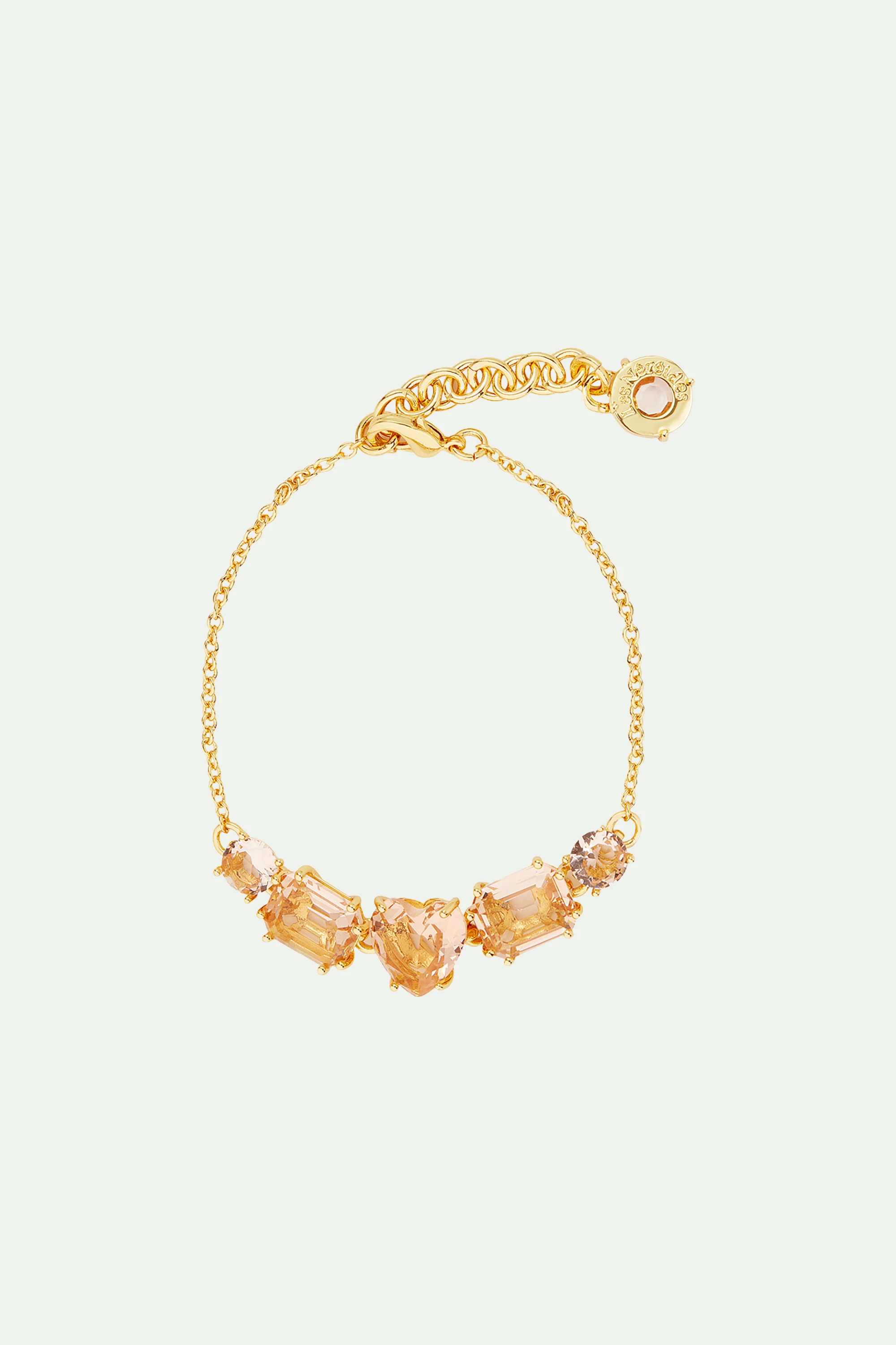 Bracelet fin 5 pierres et fleurs la diamantine rose abricot