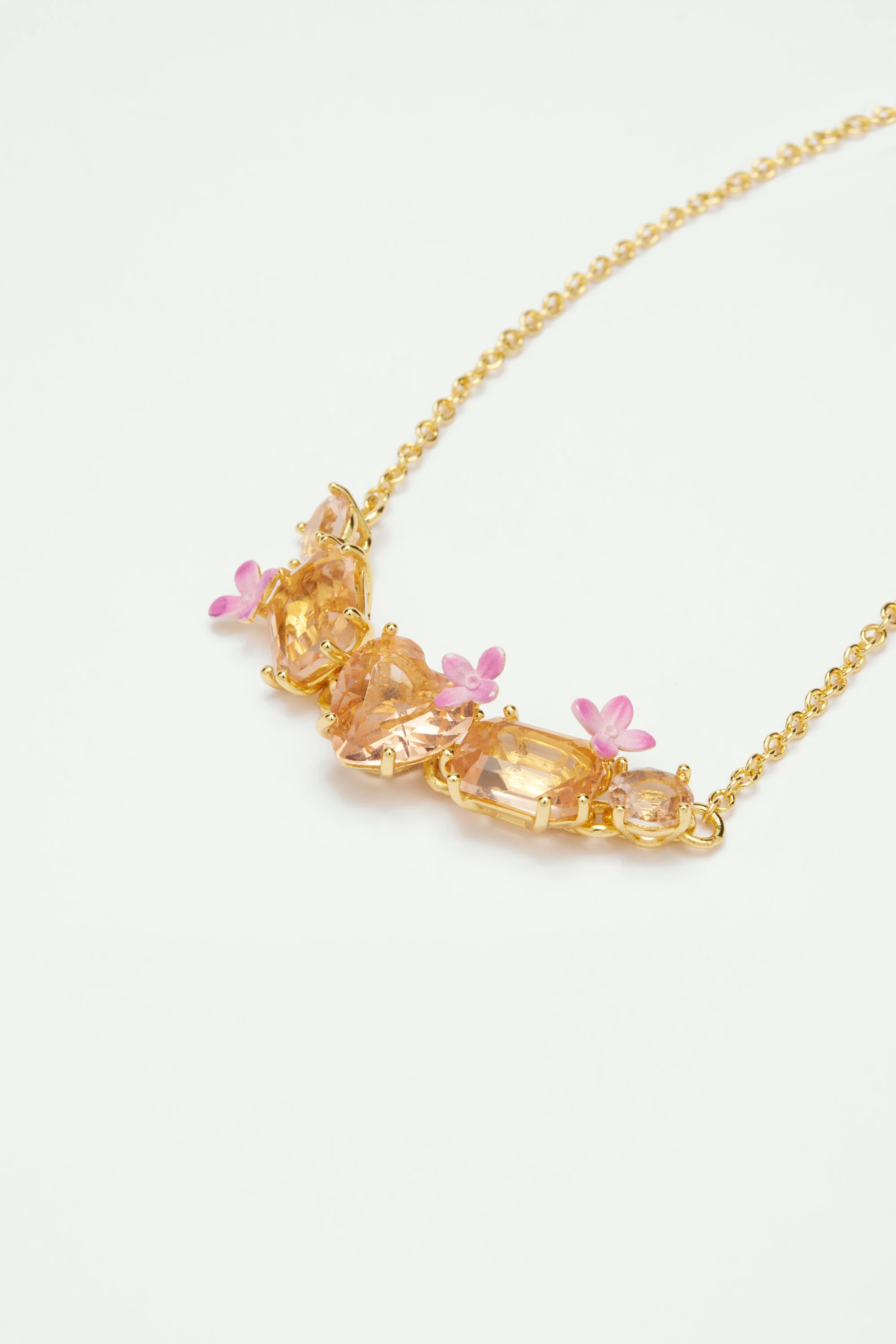 Bracelet fin 5 pierres et fleurs la diamantine rose abricot - Image 3