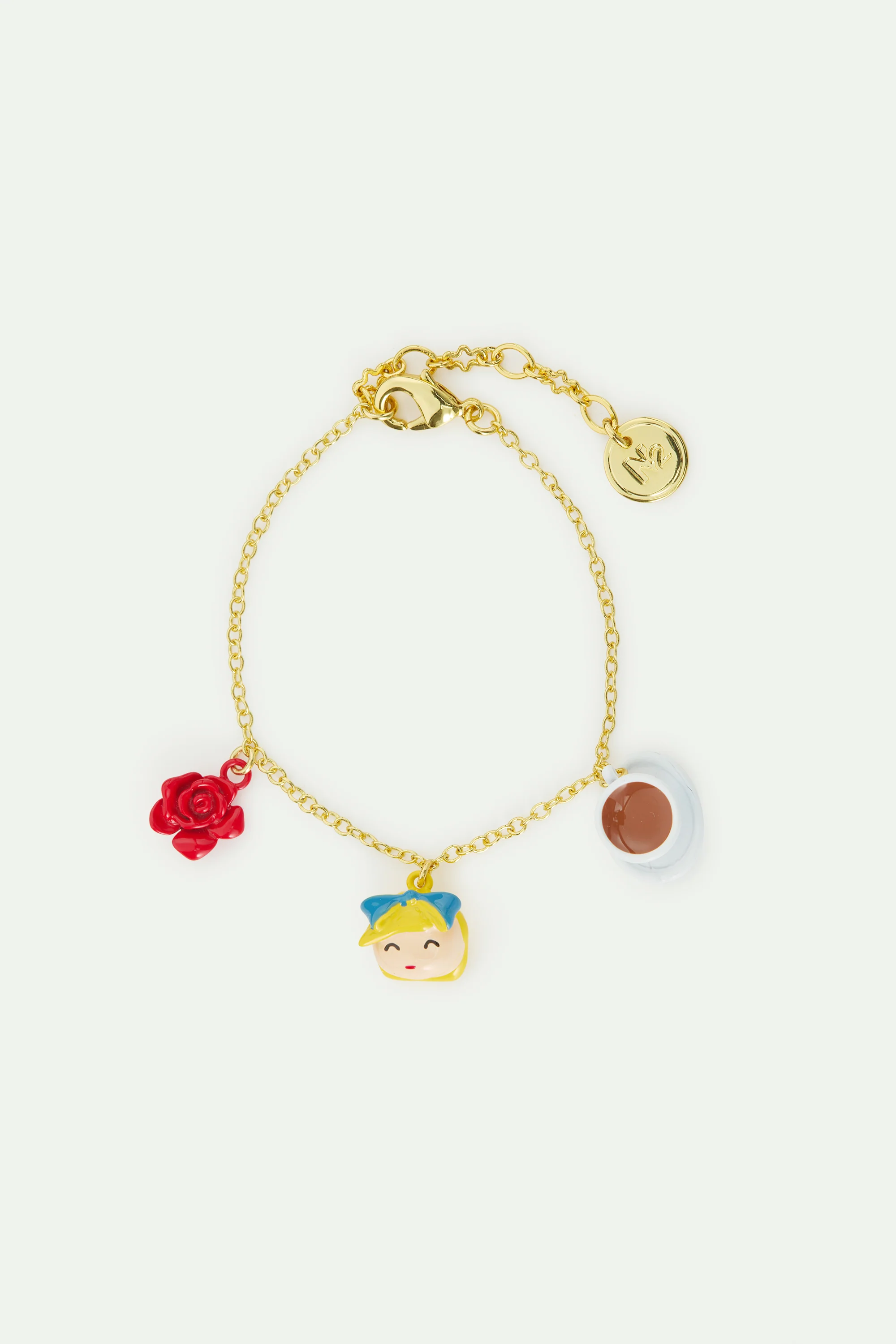 Bracelet fin Alice au pays des Merveilles, rose et tasse
