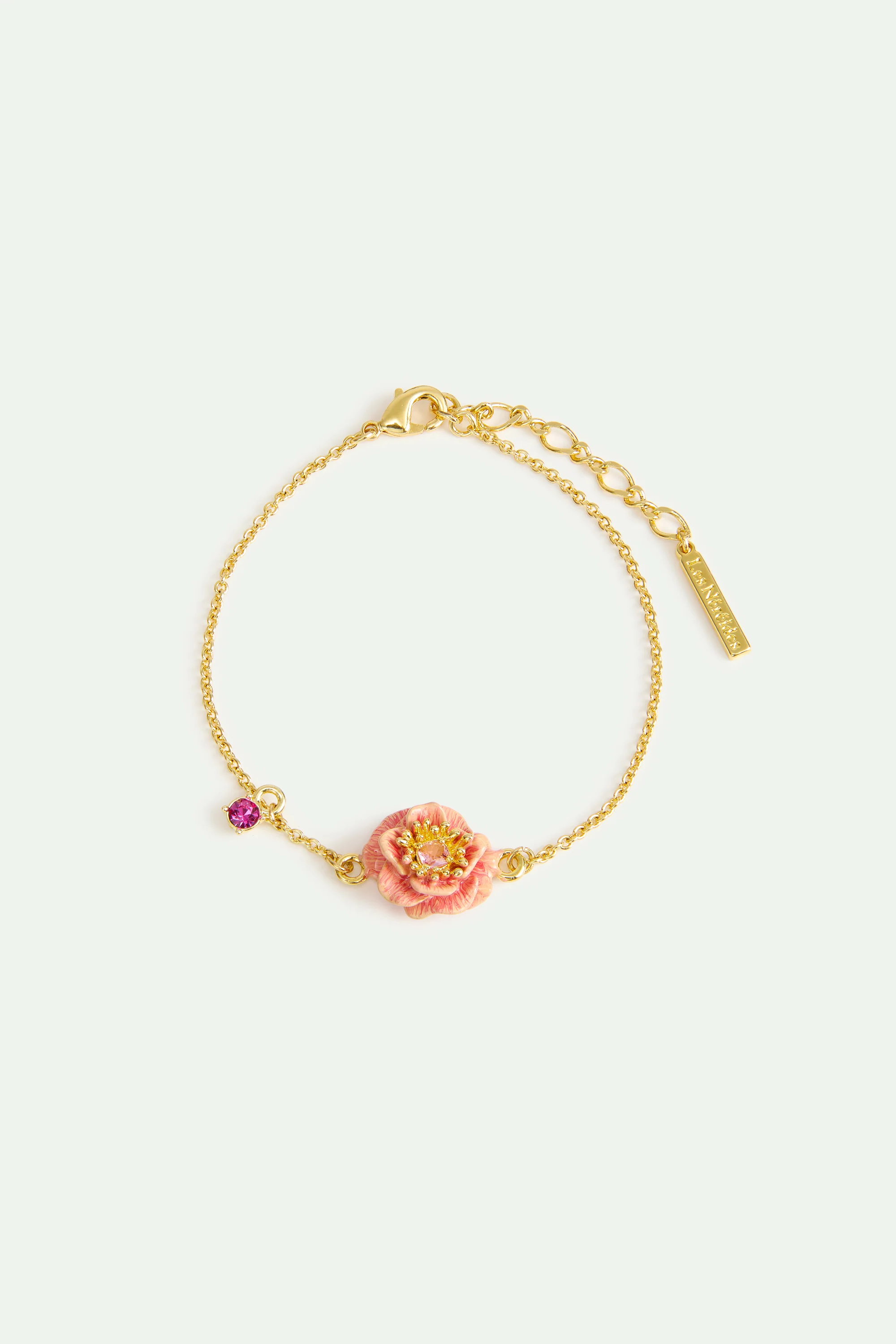 Bracelet fin anémone rose et cristal