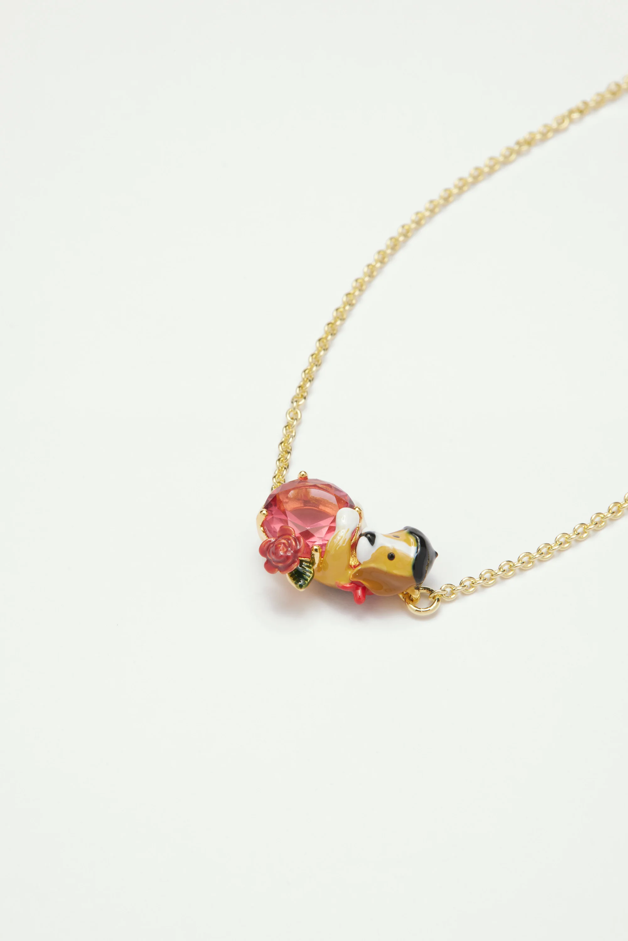 Bracelet fin beagle et pierre en verre taillé rose - Image 3