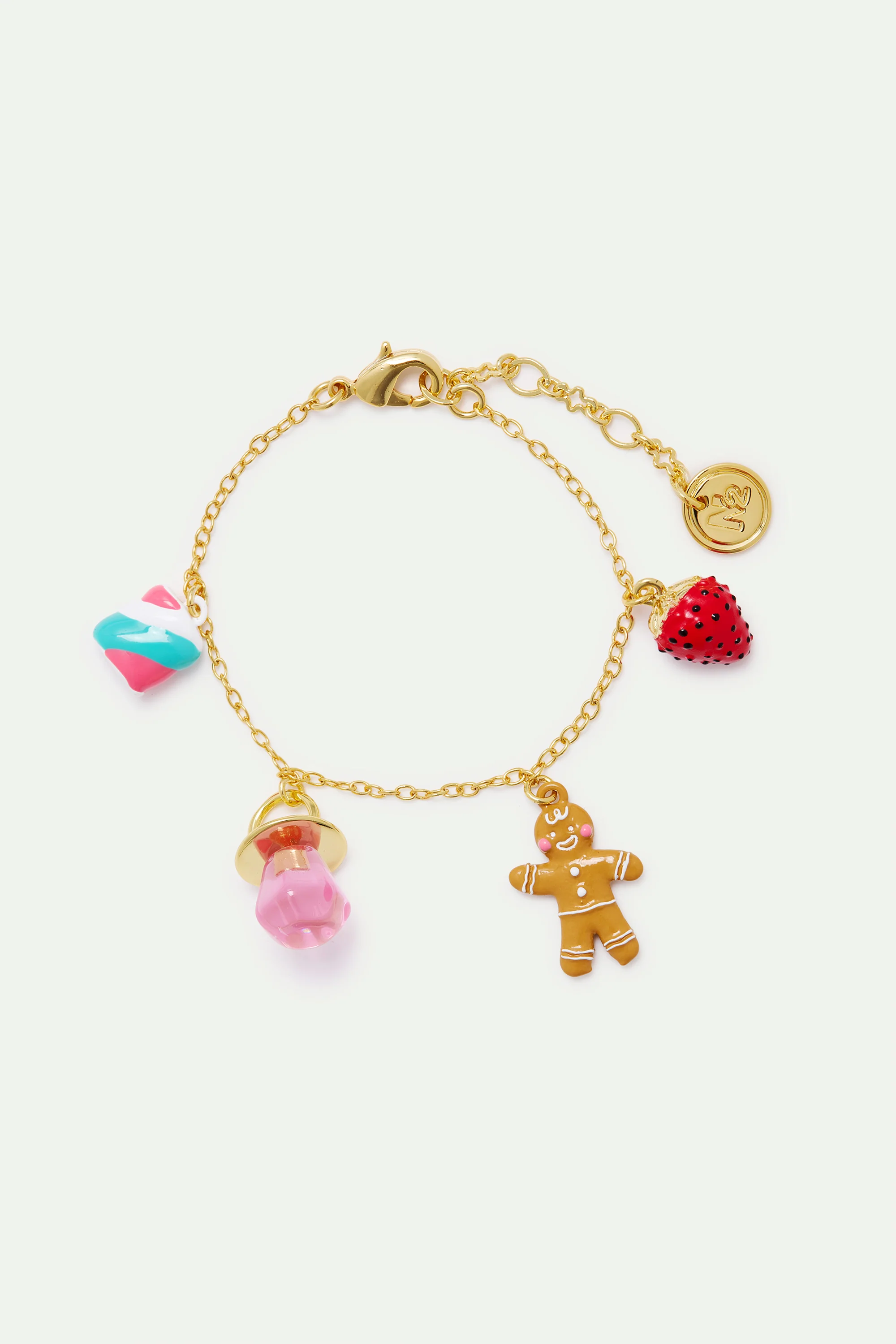 Bracelet fin bonhomme en pain d'épices, fraise, sucette et guimauve