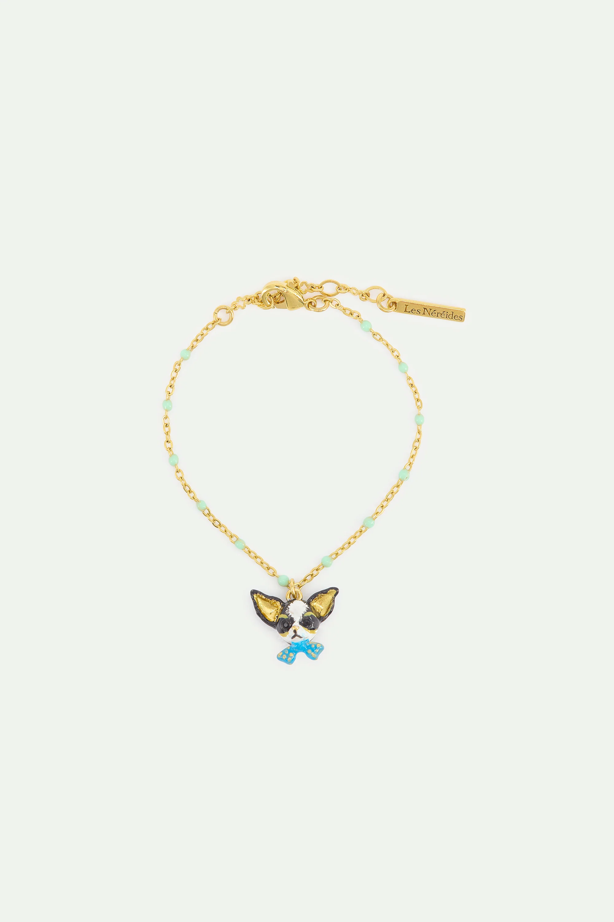 Bracelet fin Chihuahua et noeud papillon bleu