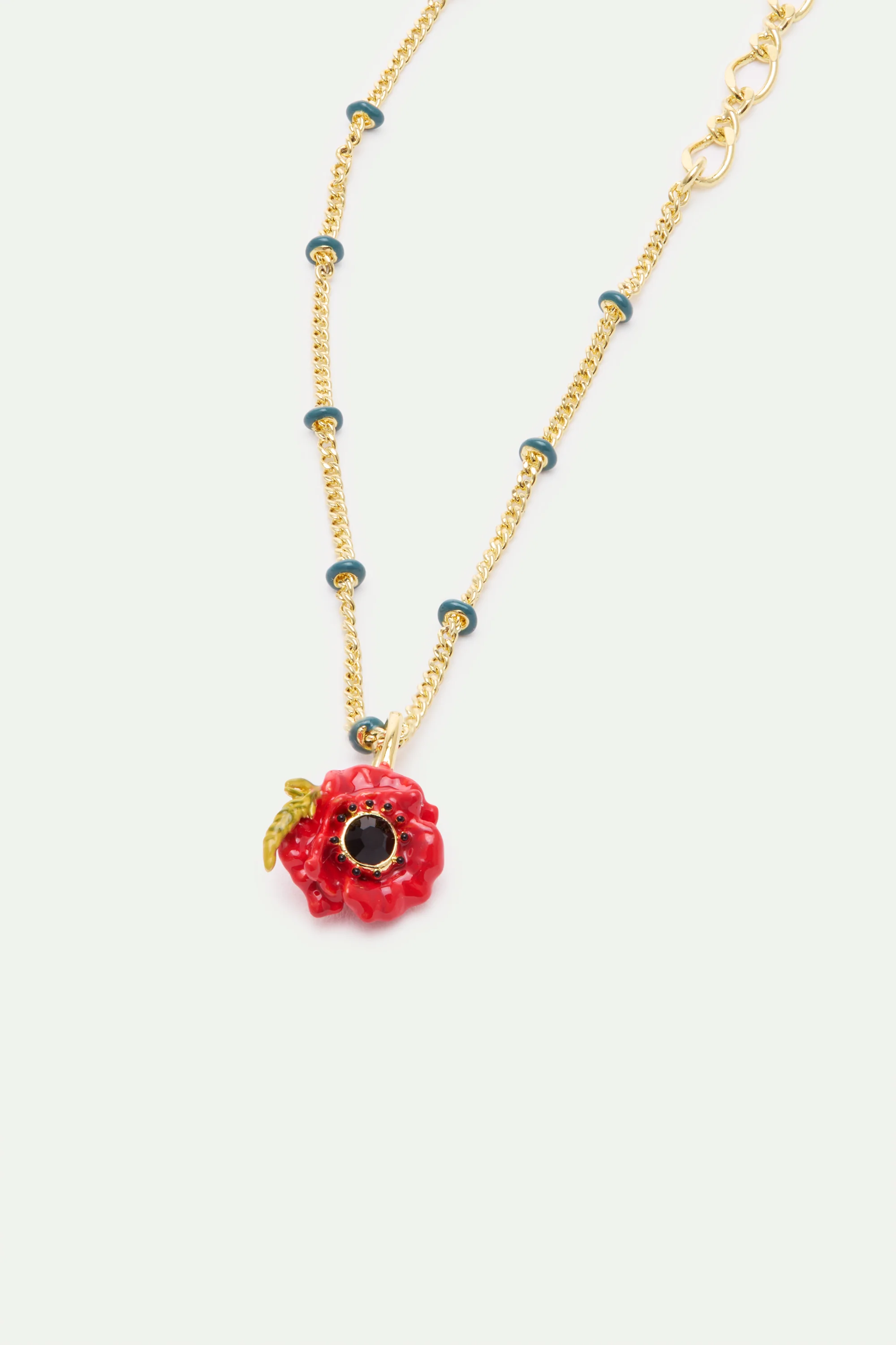 Bracelet fin coquelicot rouge et cristal noir - Image 2