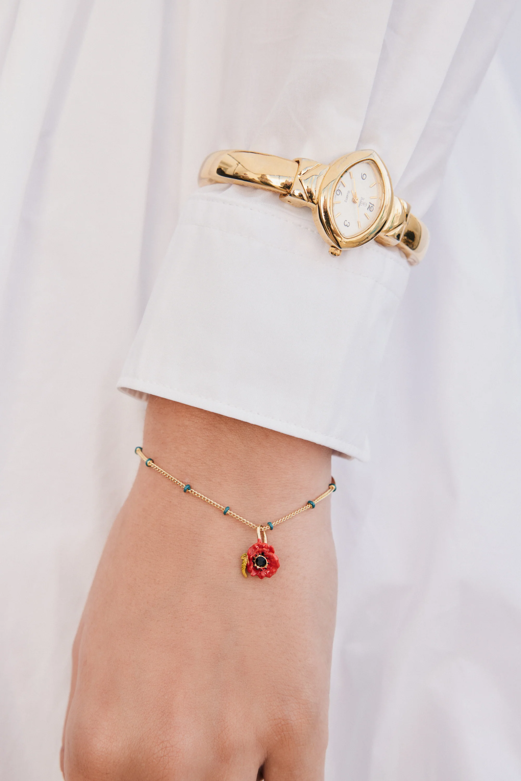 Bracelet fin coquelicot rouge et cristal noir - Image 3