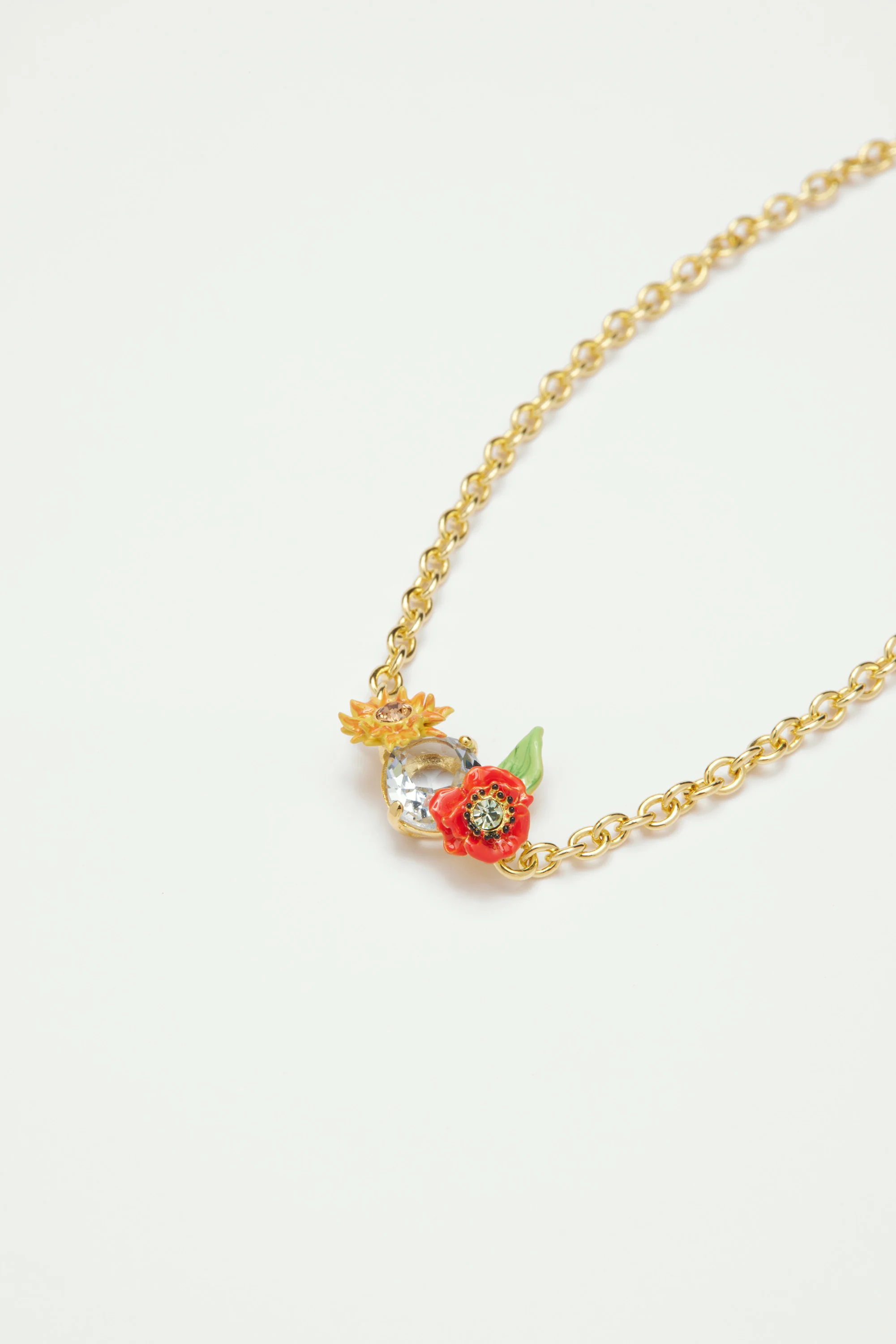 Bracelet fin coquelicots, fleur de tournesol et pierre en verre taillé bleu - Image 3