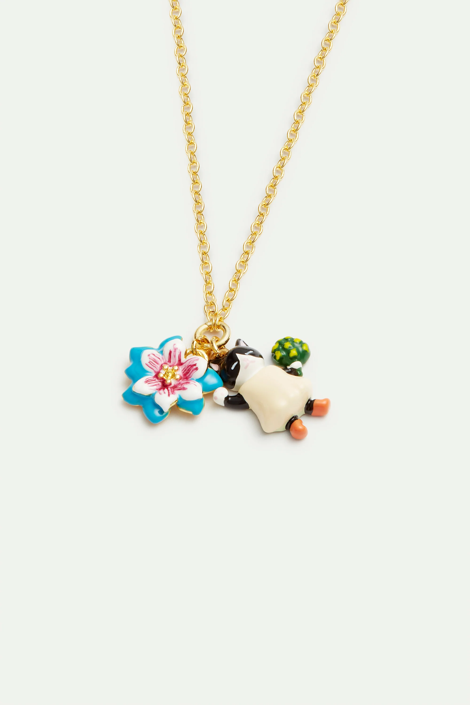 Bracelet fin fleur bleue et chaton noir - Image 2