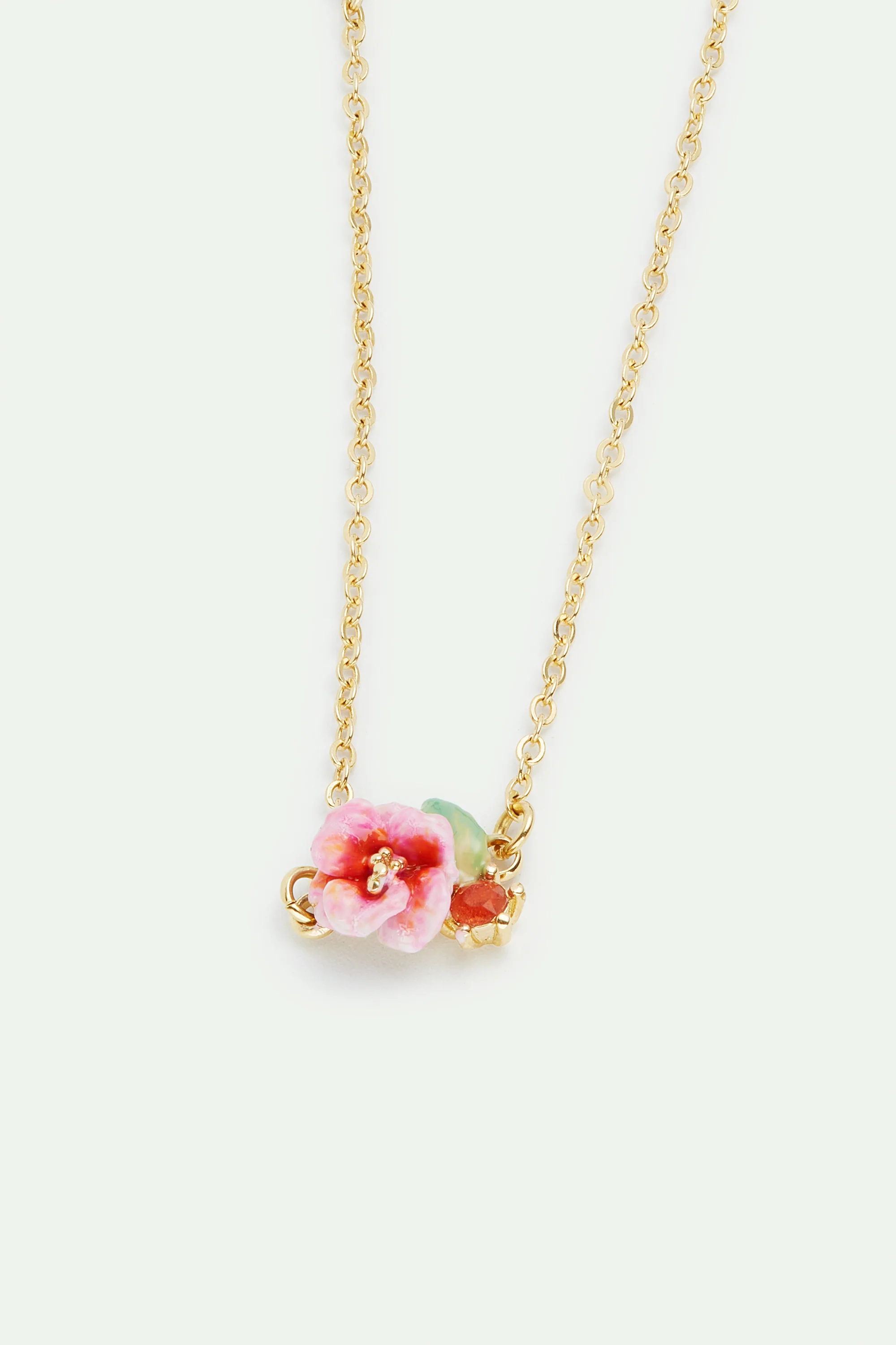 Bracelet fin fleur d'hortensia rose et pierre taillée - Image 3