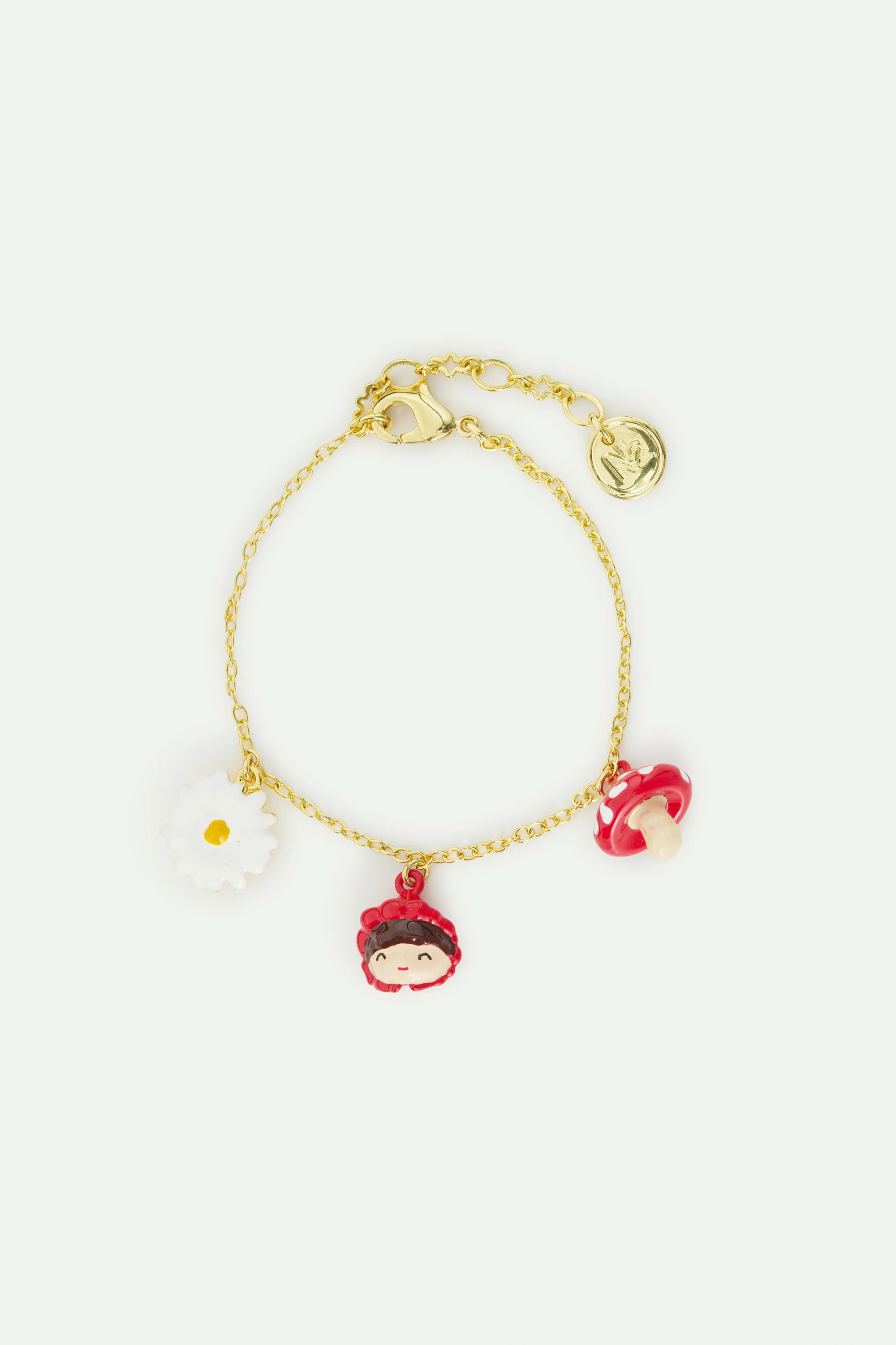 Bracelet fin Le Petit Chaperon rouge, marguerite et champignon
