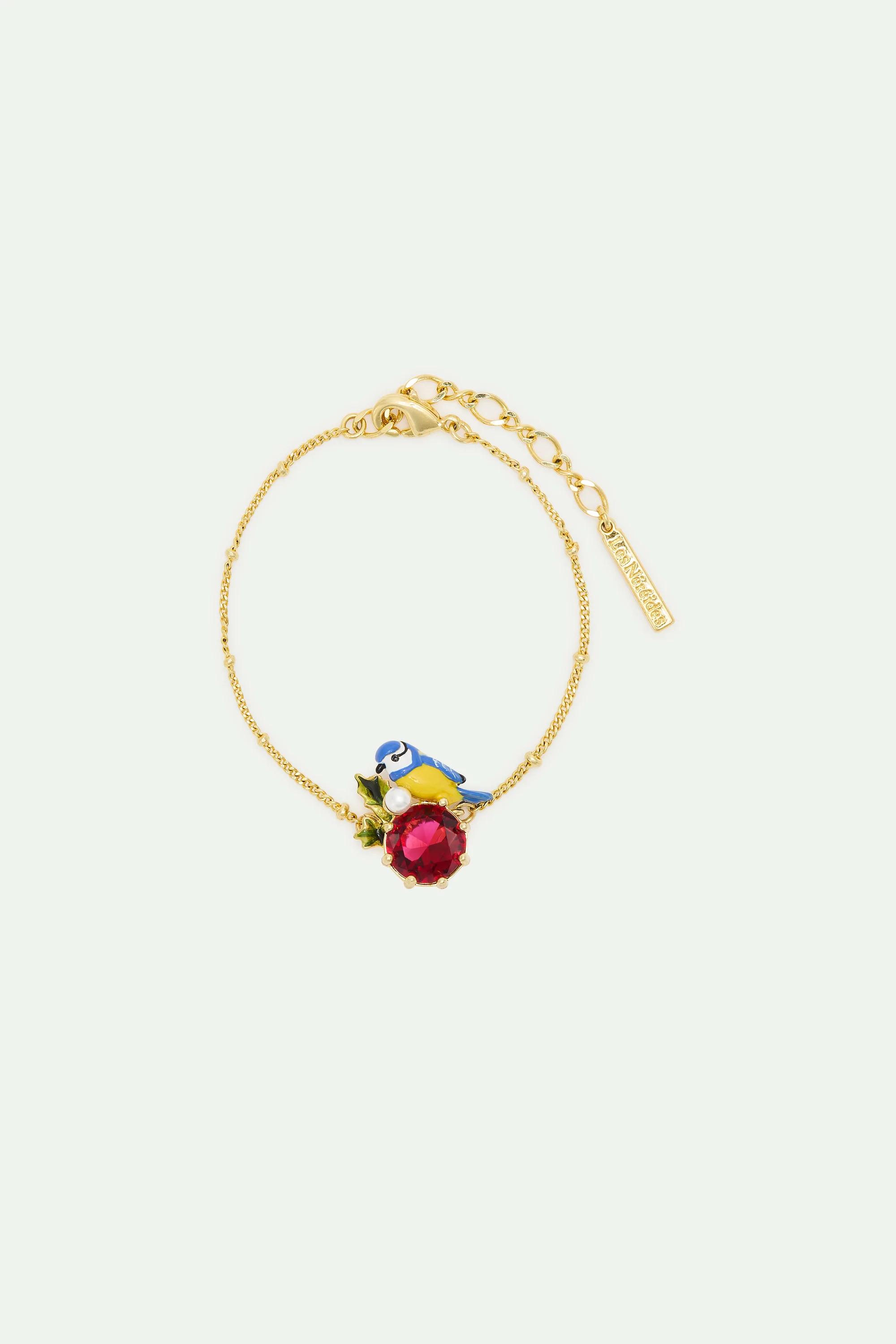 Bracelet fin mésange et pierre ronde rouge