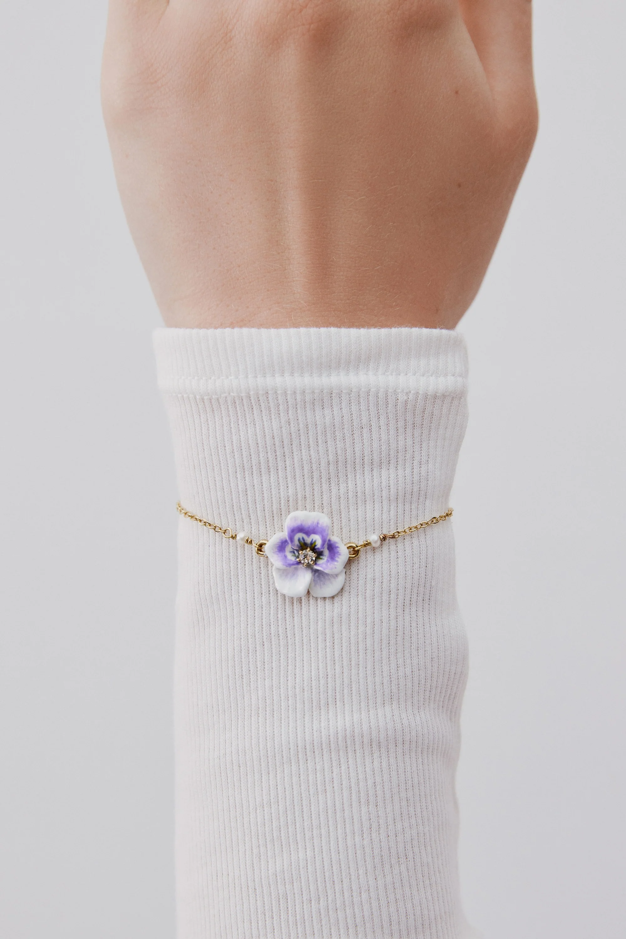 Bracelet fin pensée violette et cristal taillé - Image 2