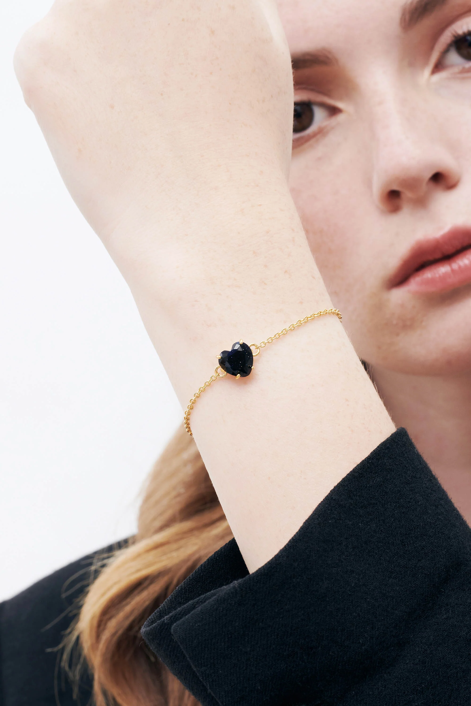 Bracelet fin pierre cœur la diamantine bleu nuit pailleté - Image 2