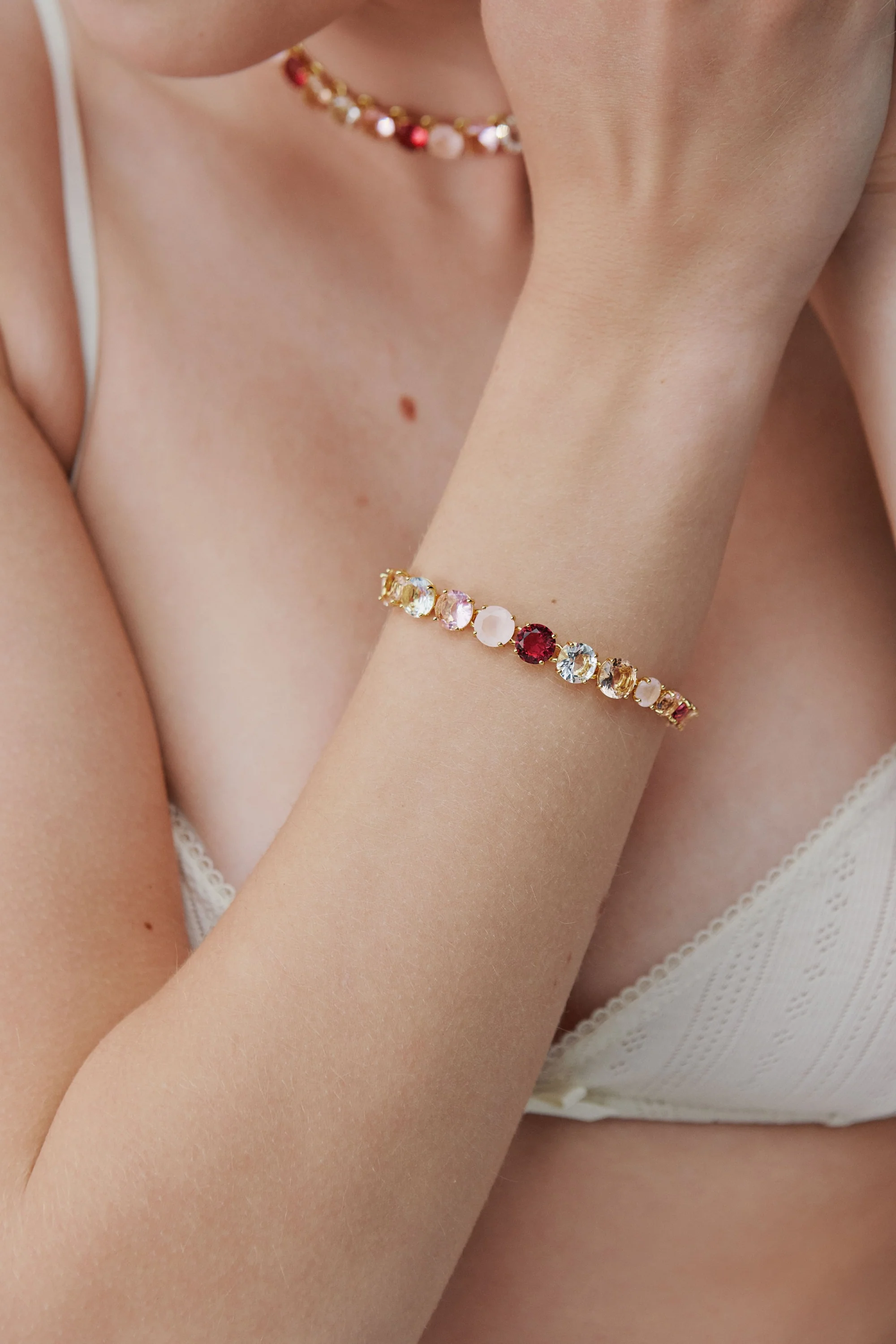 Bracelet fin rang de pierres La Diamantine dégradé de rose - Image 2