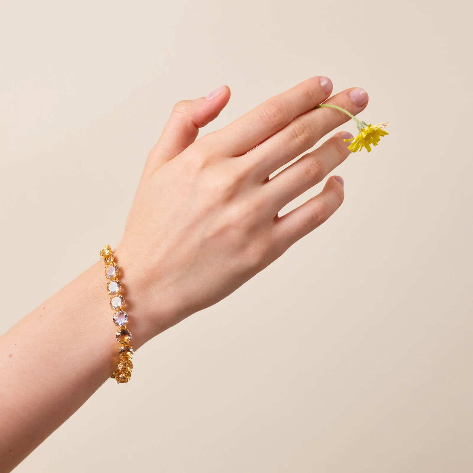 Bracelet fin rang de pierres la diamantine rose abricot - Image 2