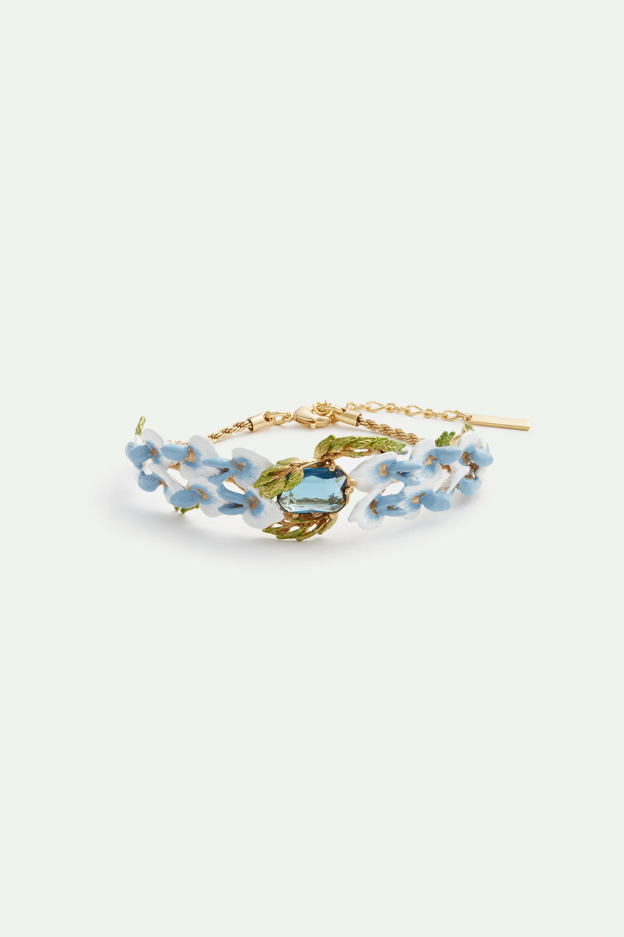 Bracelet fleurs de glycines et pierre facettes carré bleu - Image 2
