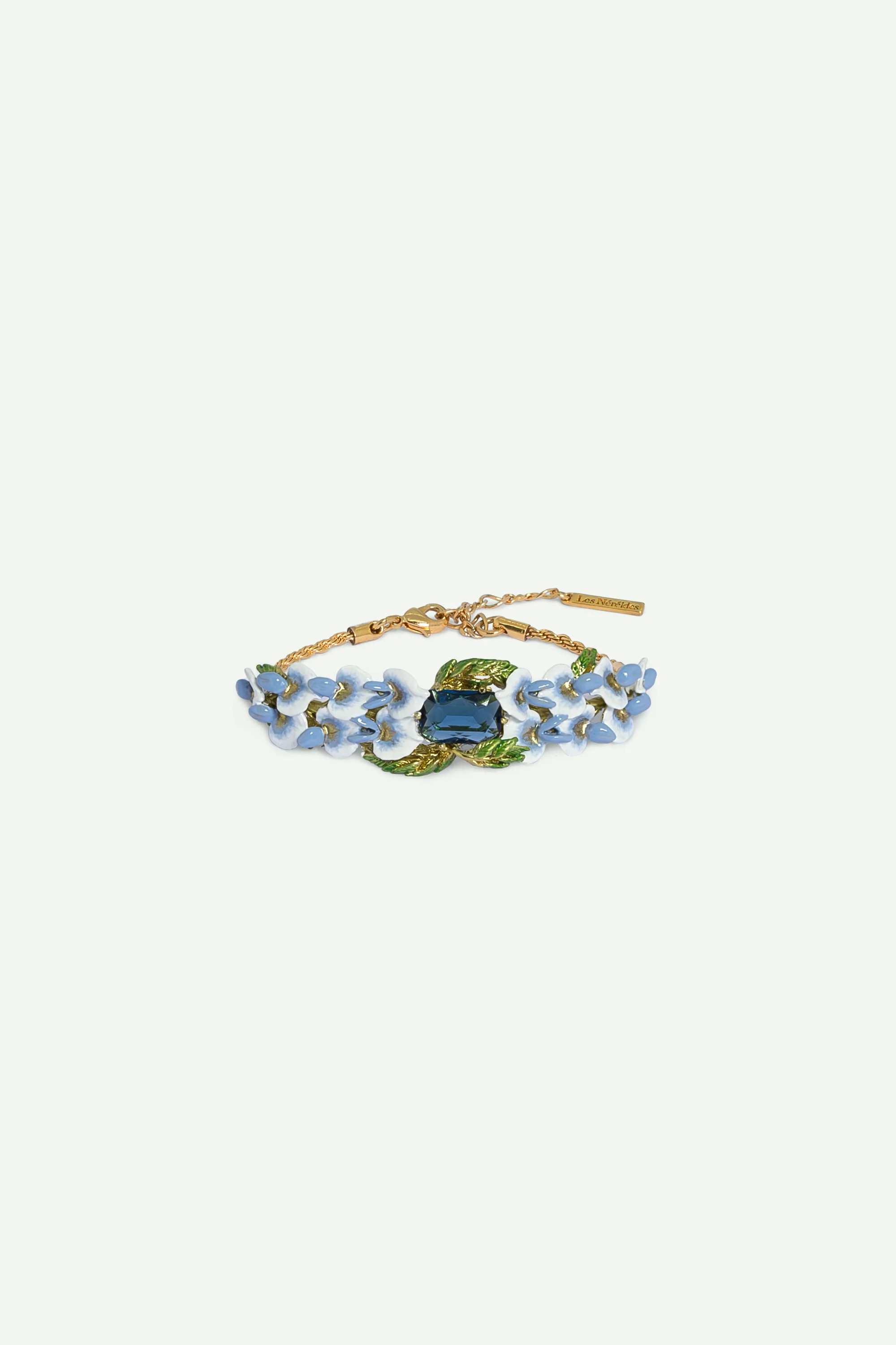 Bracelet fleurs de glycines et pierre facettes carré bleu - Image 3