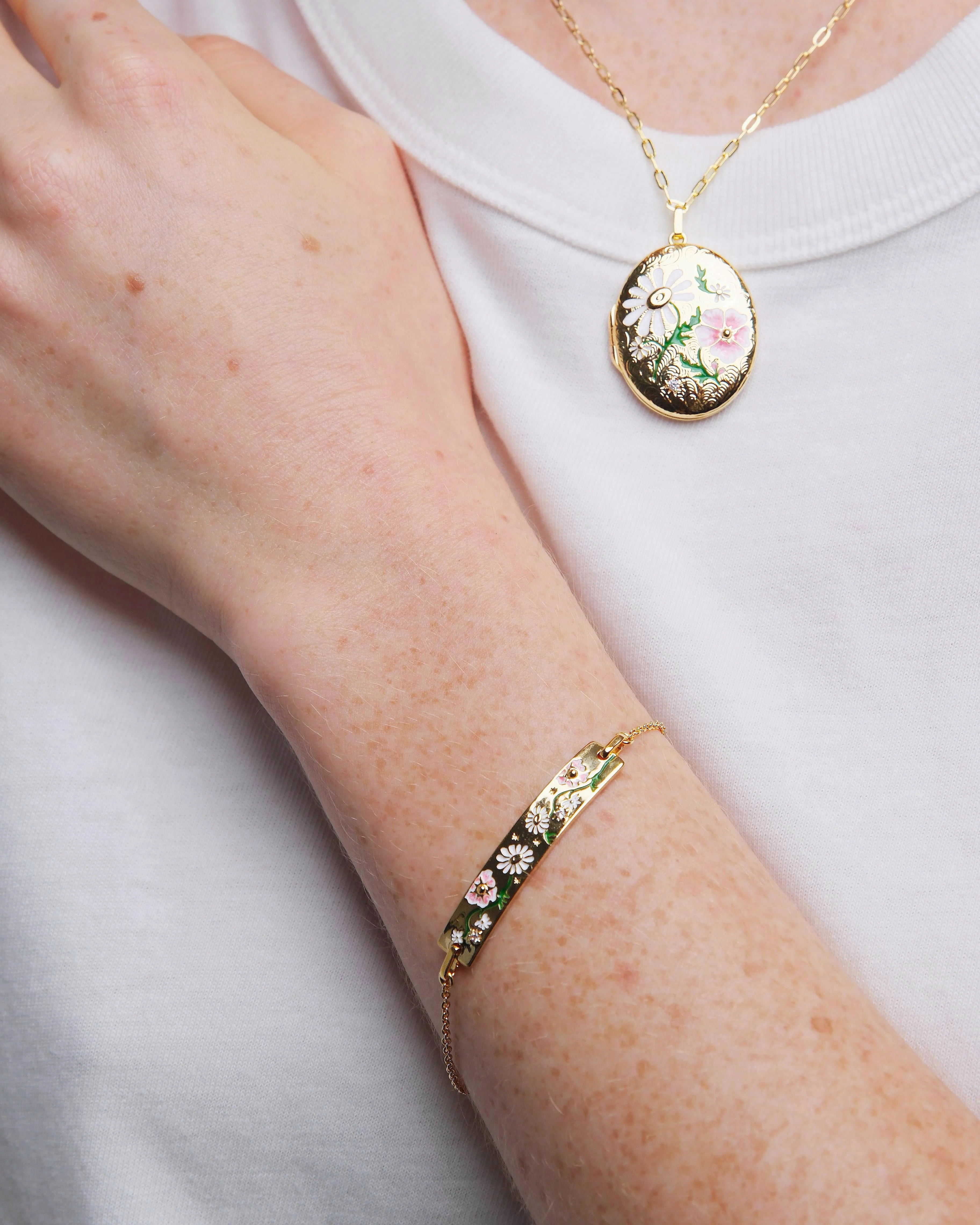 Bracelet gourmette fleurs de marguerites et de pensées - Image 2